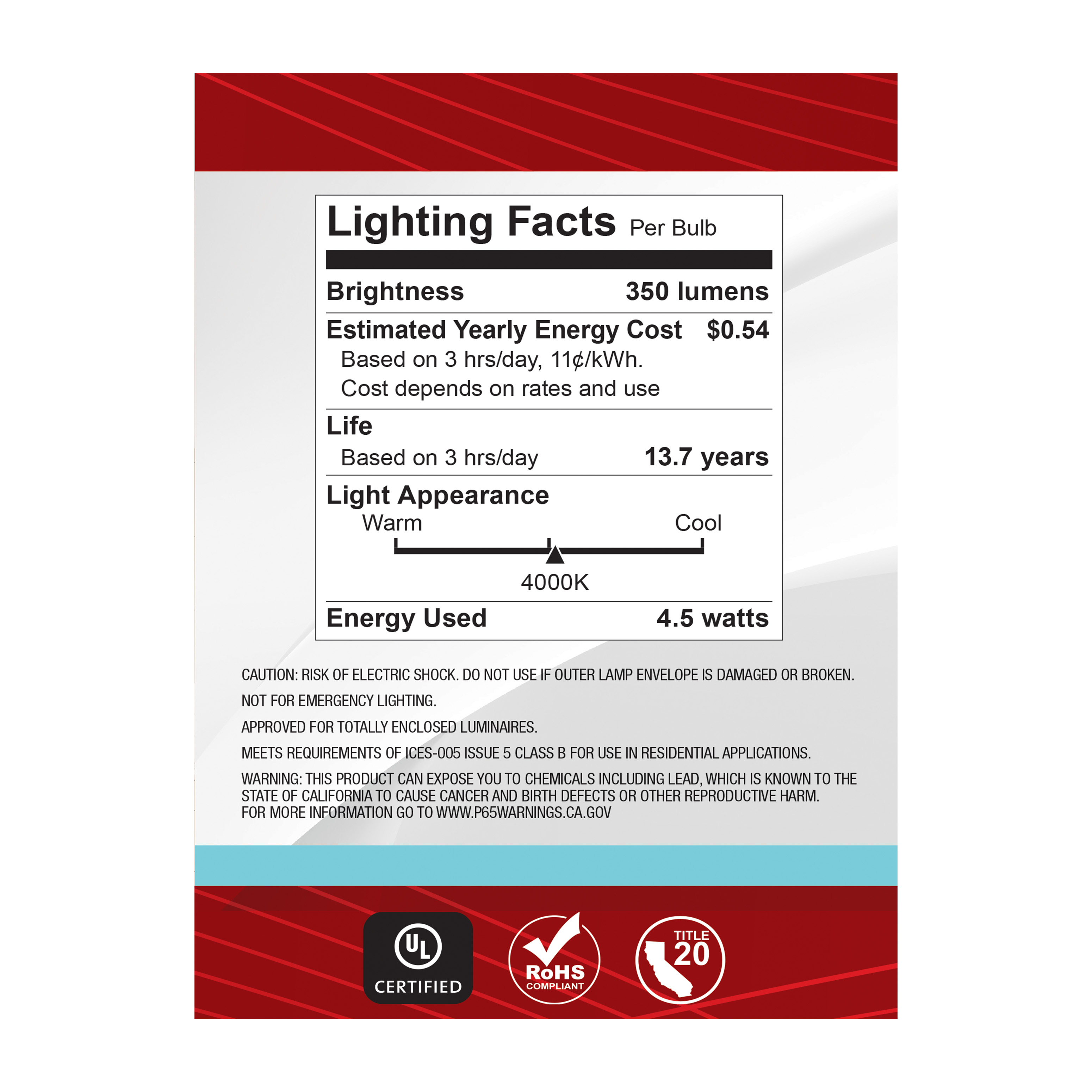 4.5G40/WH/LED/E26/940/120V - S21251