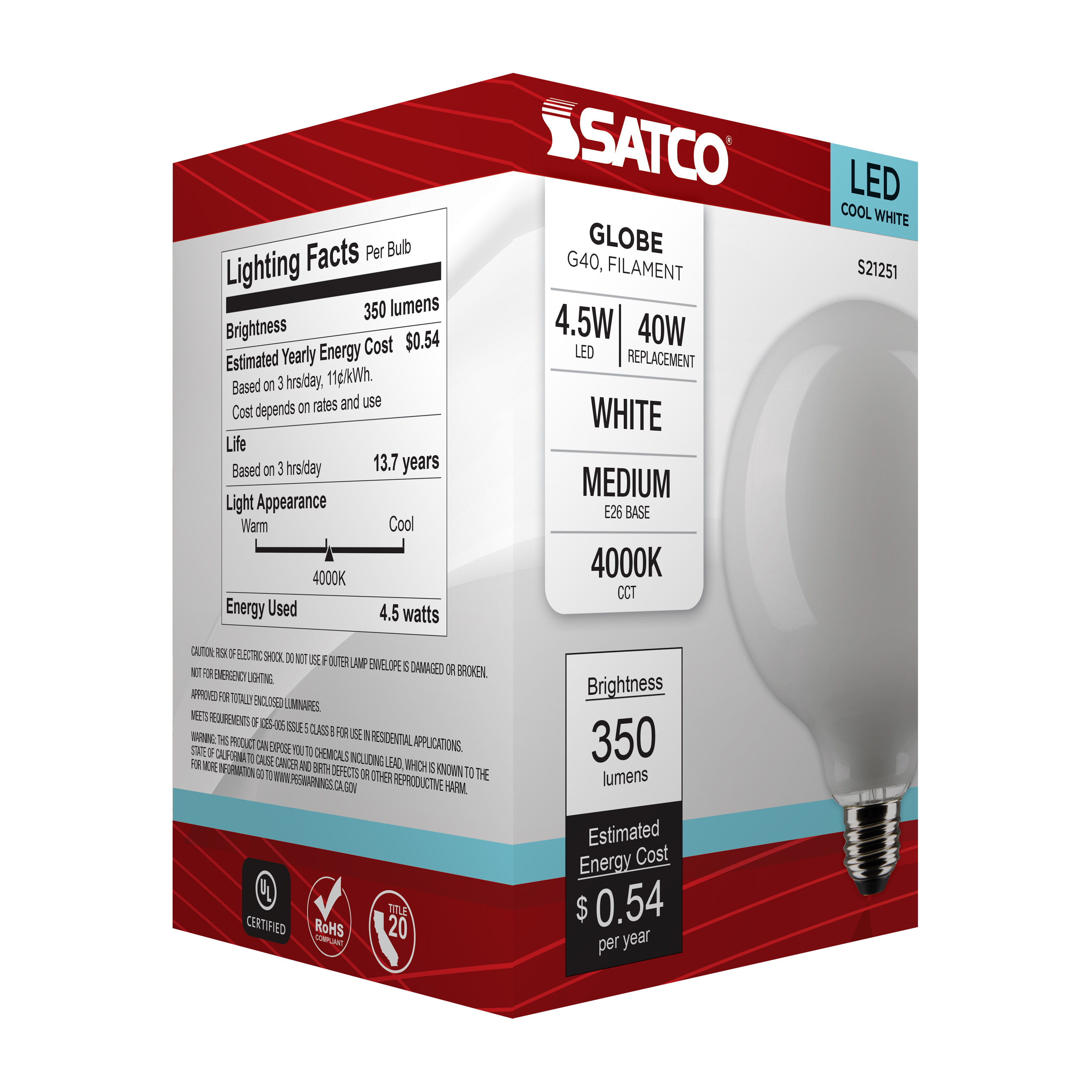 4.5G40/WH/LED/E26/940/120V - S21251