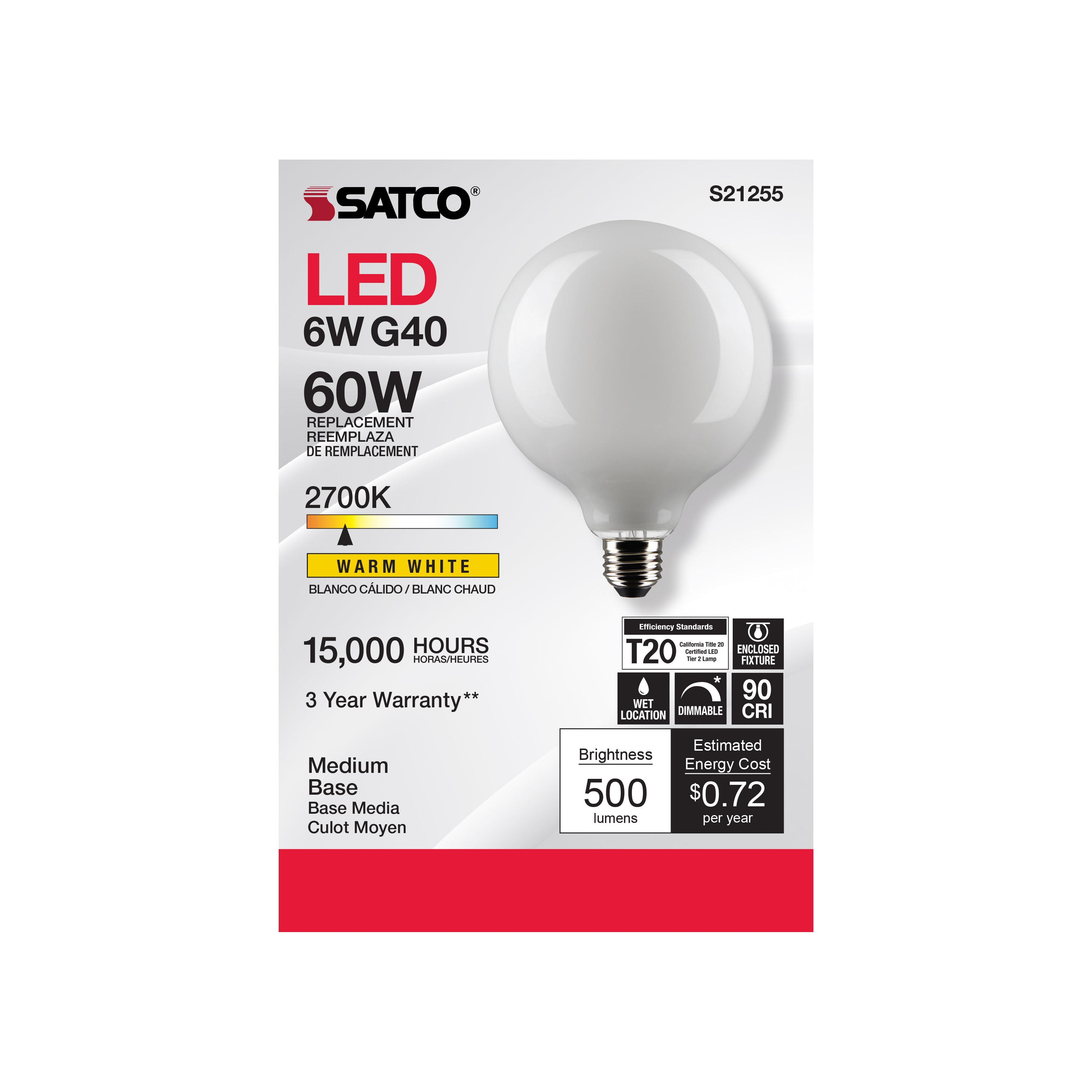 6G40/WH/LED/E26/927/120V - S21255