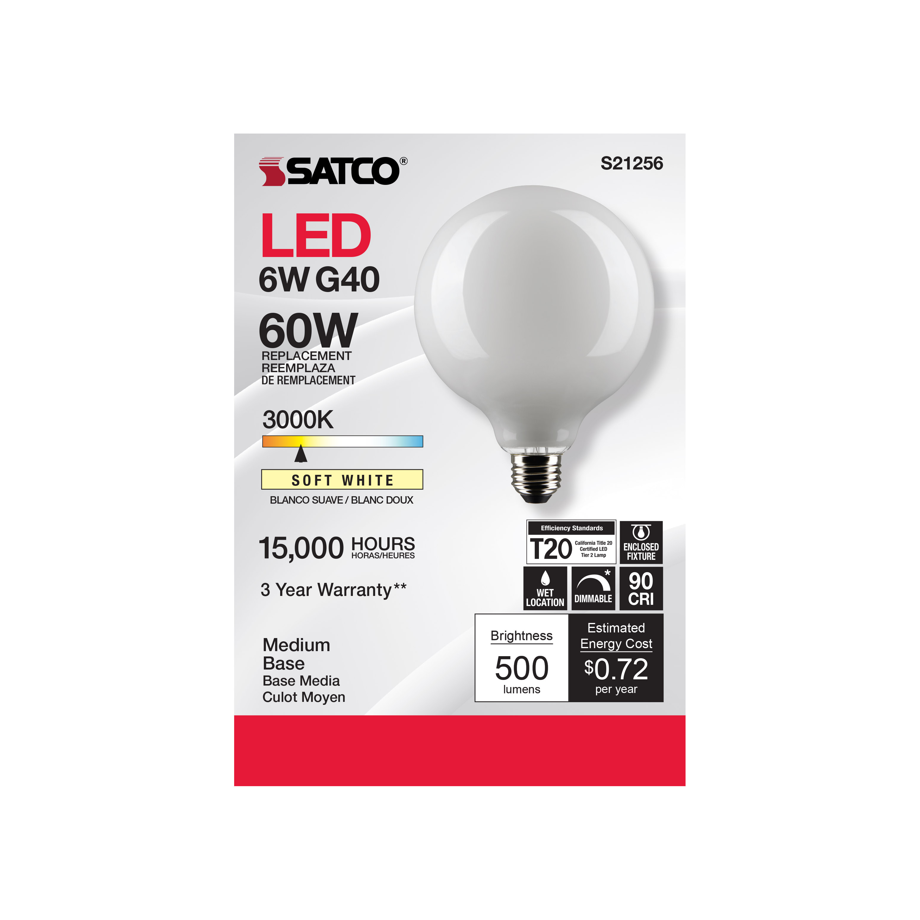 6G40/WH/LED/E26/930/120V - S21256