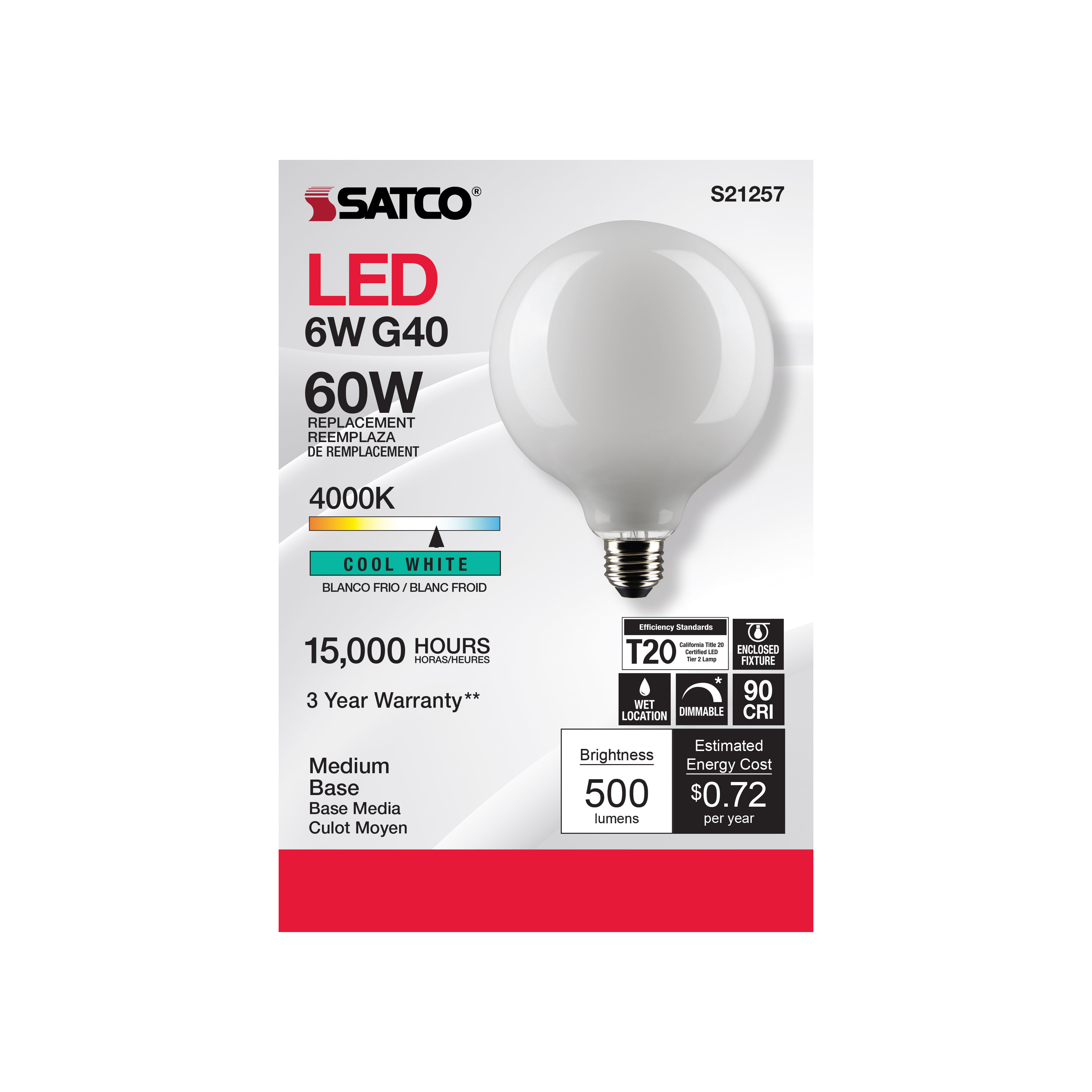 6G40/WH/LED/E26/940/120V - S21257