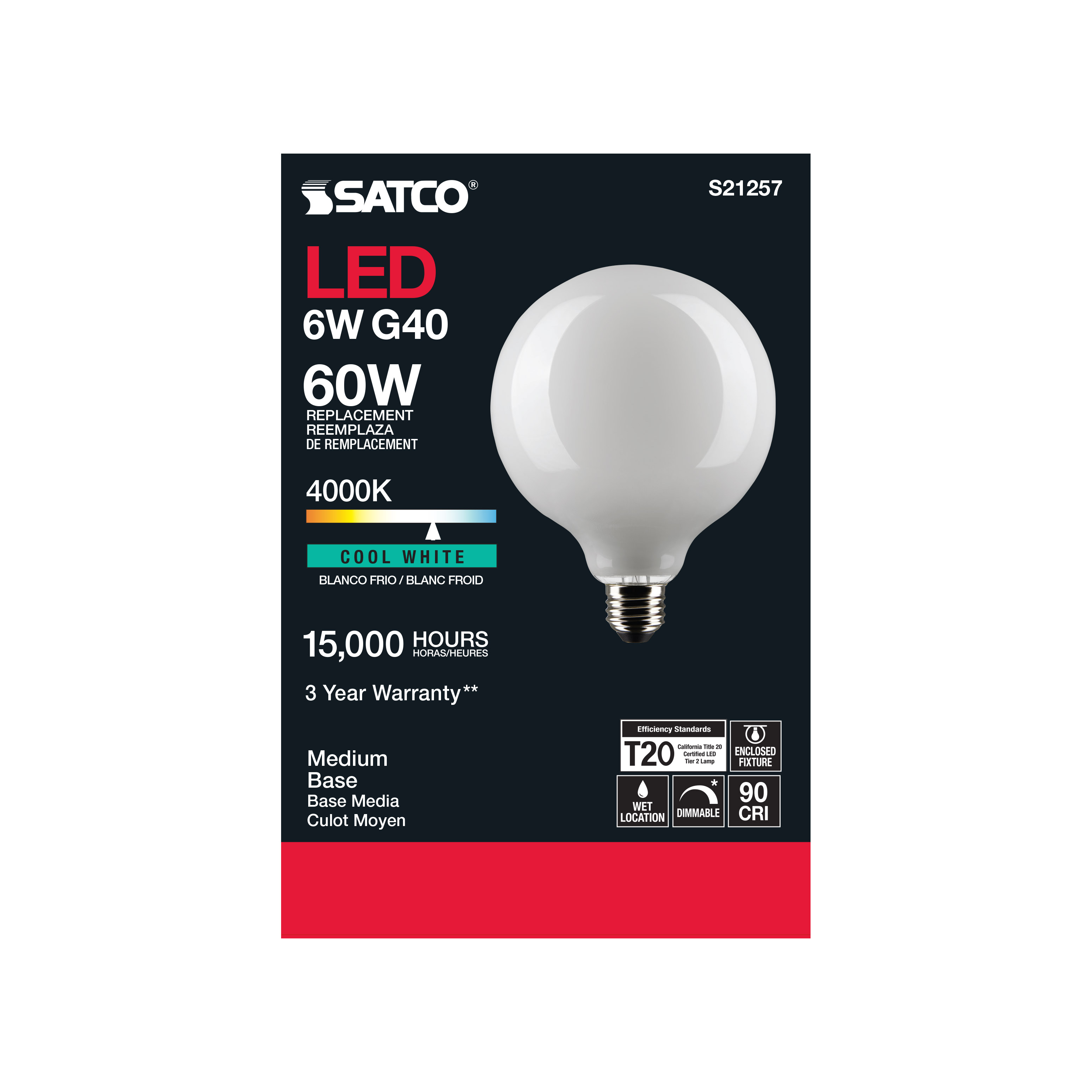 6G40/WH/LED/E26/940/120V - S21257