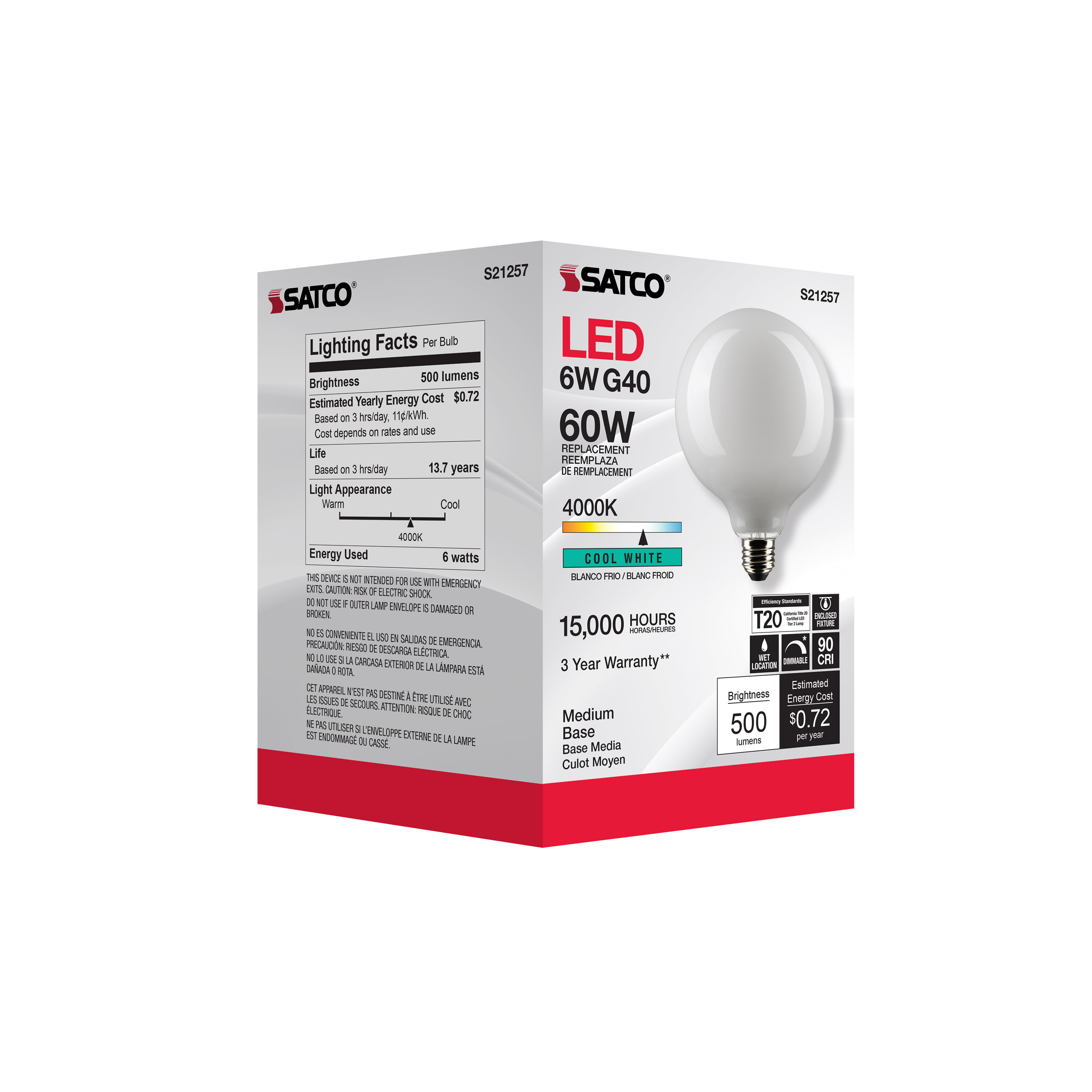 6G40/WH/LED/E26/940/120V - S21257