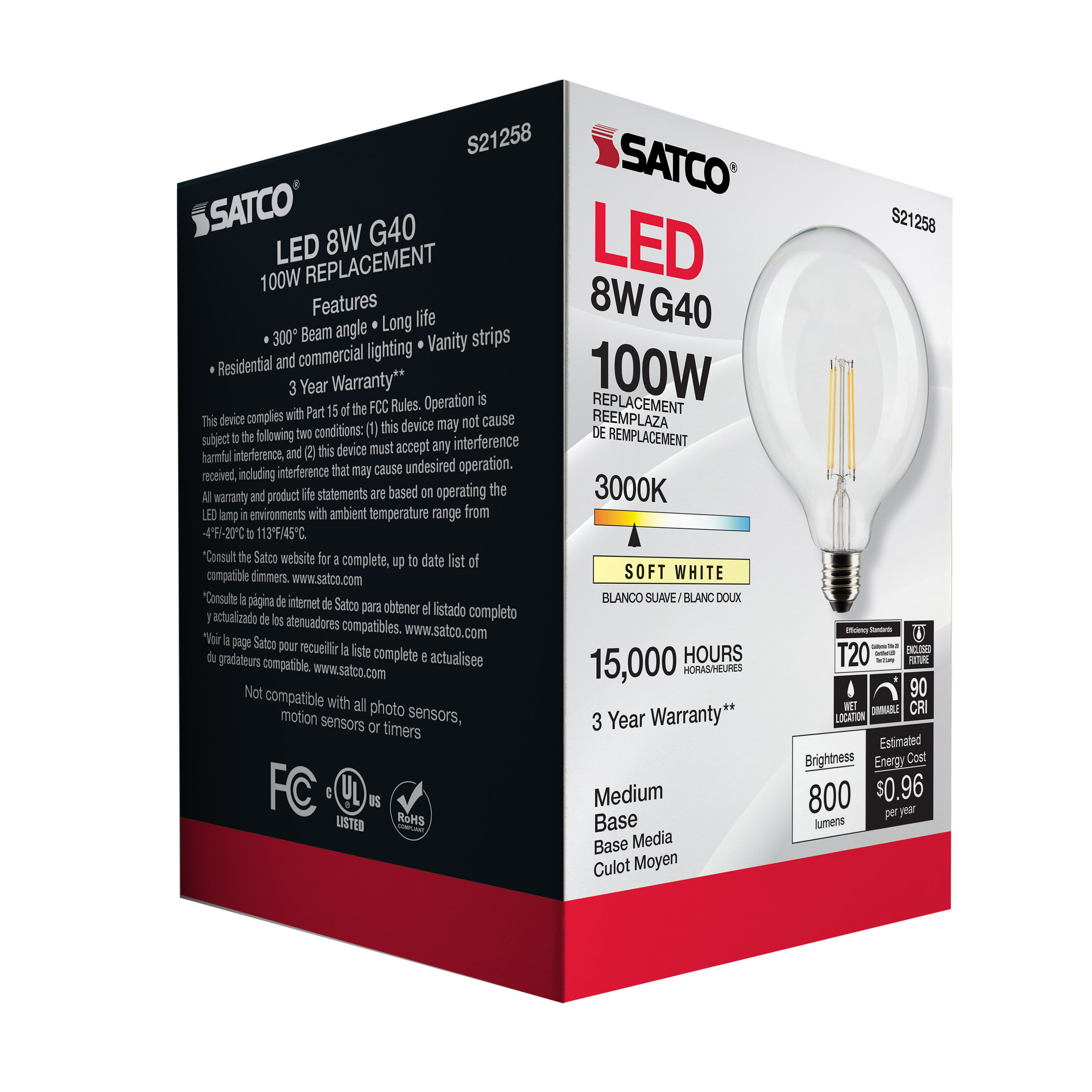 8G40/CL/LED/E26/930/120V - S21258