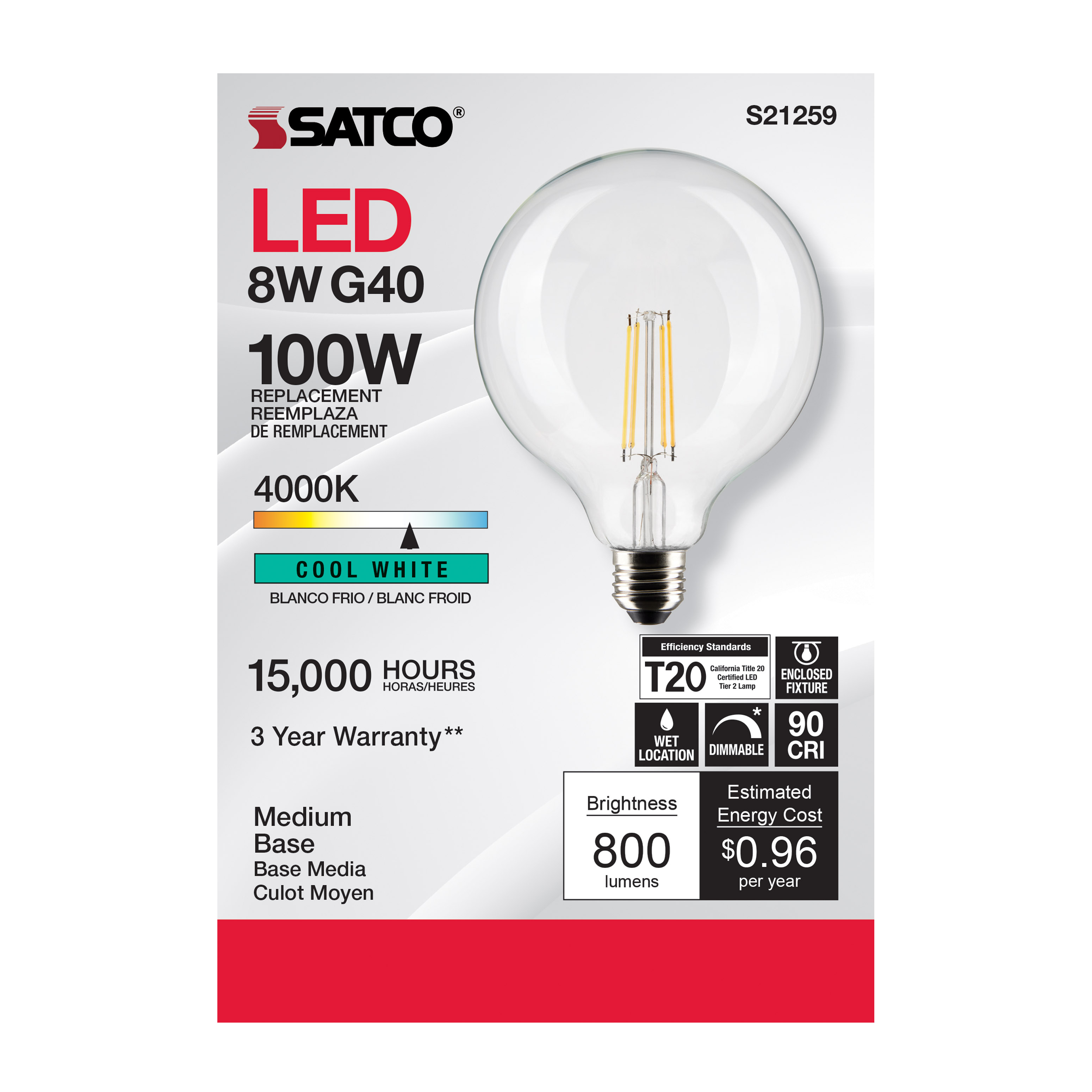 8G40/CL/LED/E26/940/120V - S21259