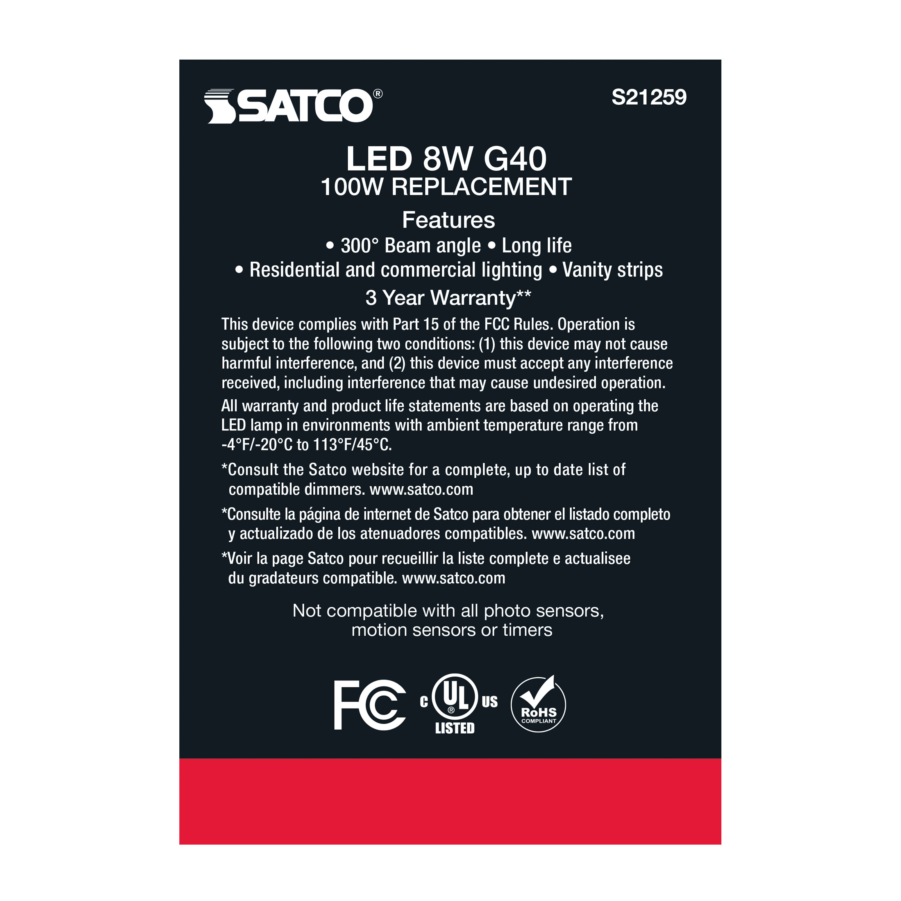 8G40/CL/LED/E26/940/120V - S21259