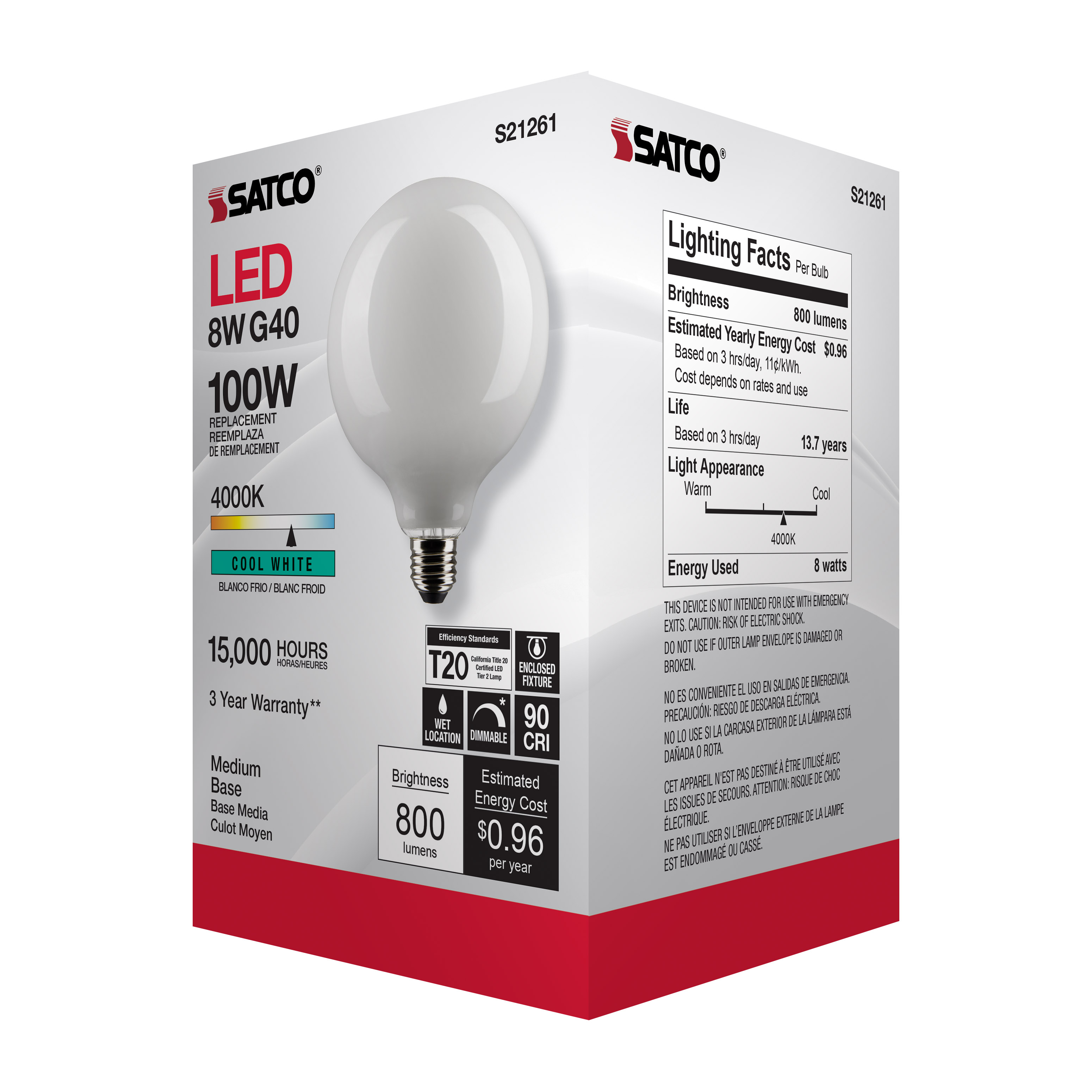 8G40/WH/LED/E26/940/120V - S21261