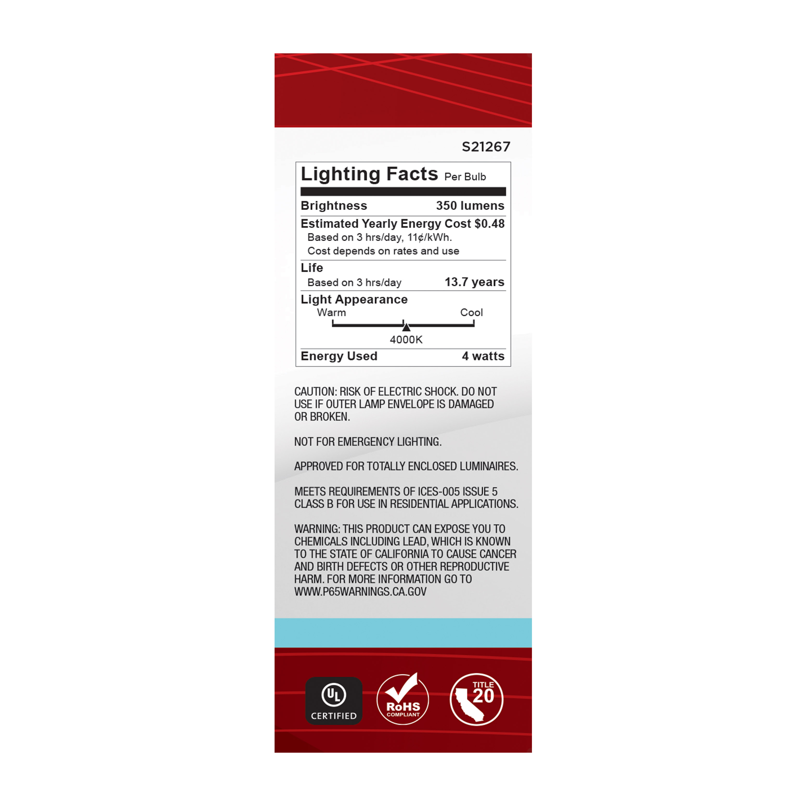 4B11/LED/940/CL/120V/E12 - S21267