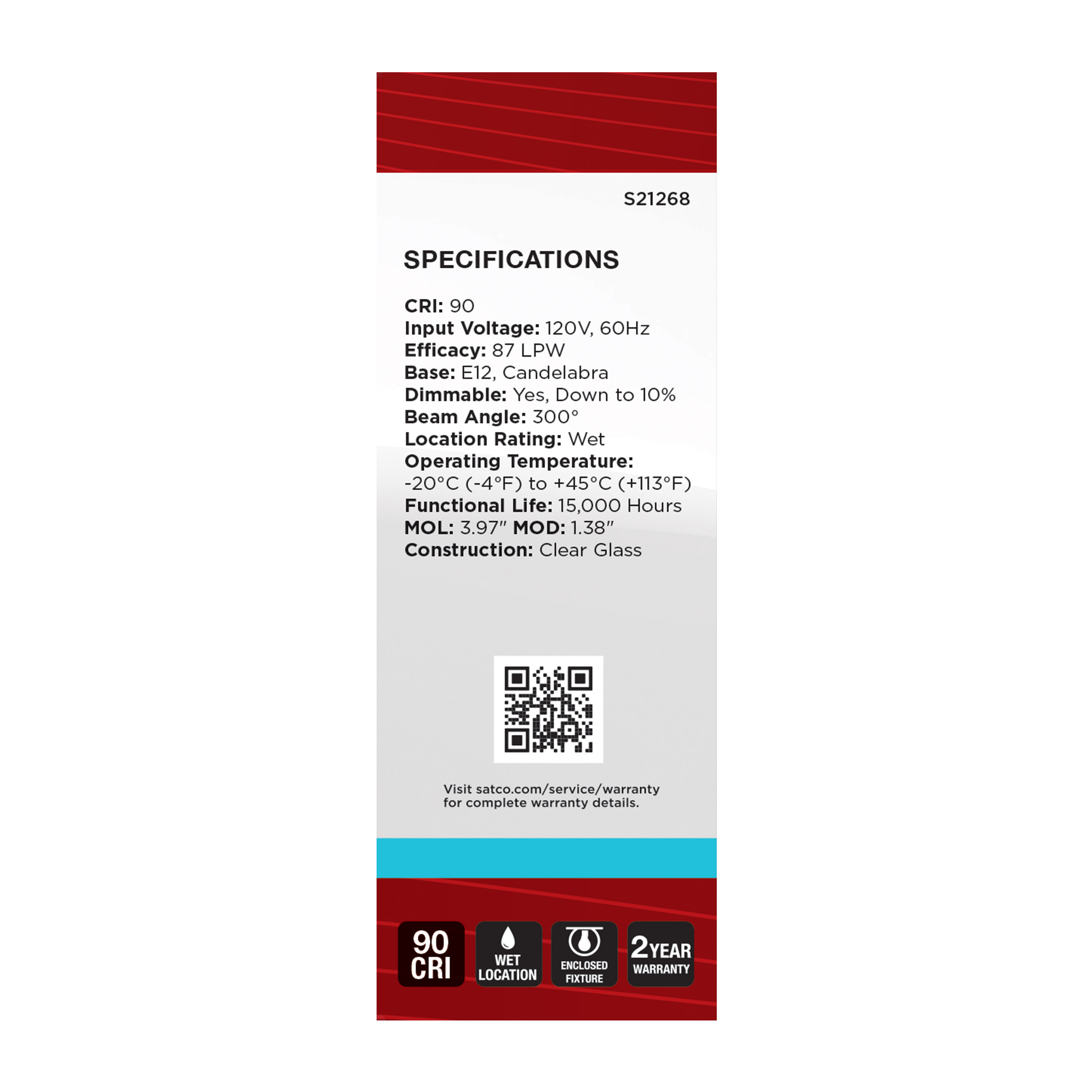 4B11/LED/950/CL/120V/E12 - S21268