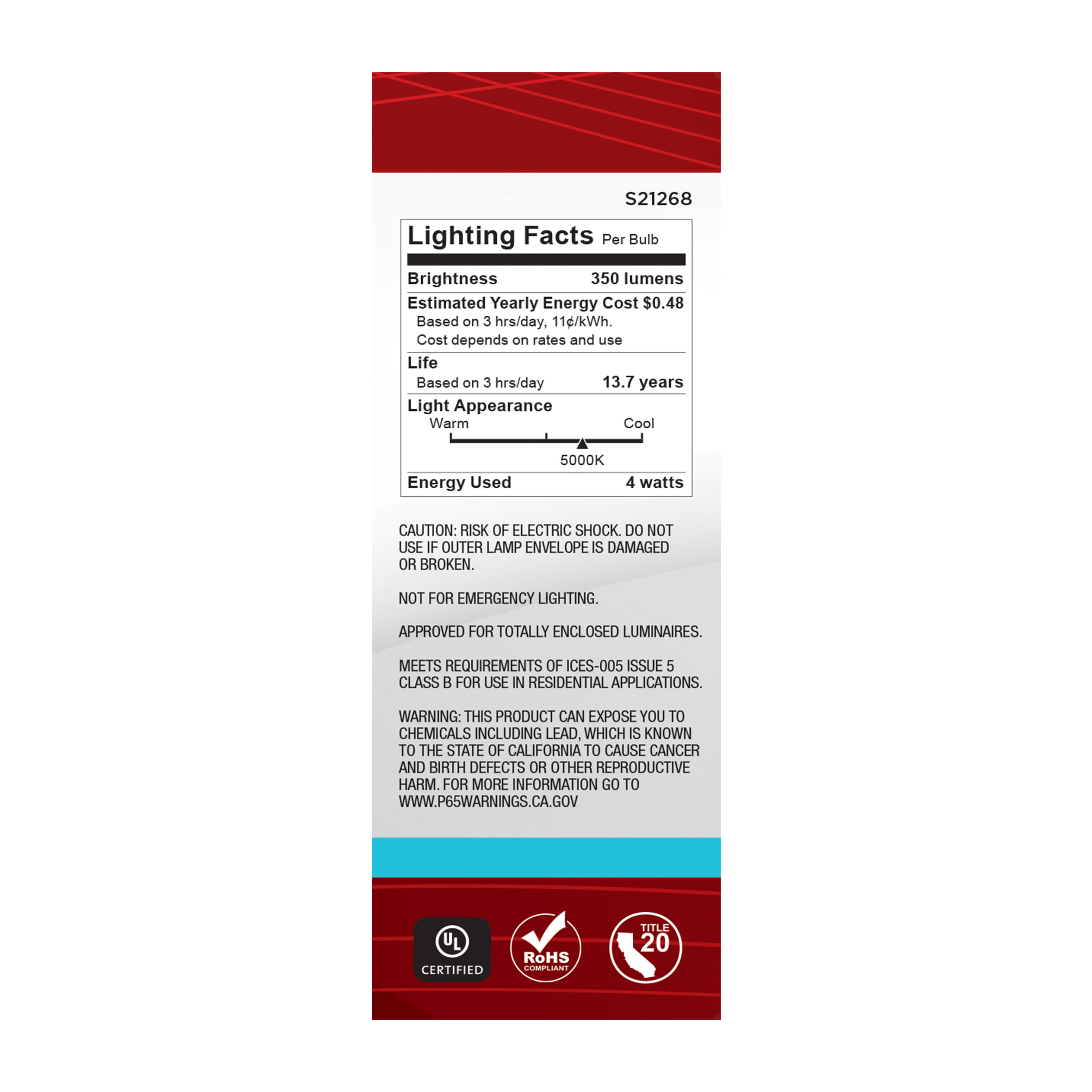 4B11/LED/950/CL/120V/E12 - S21268