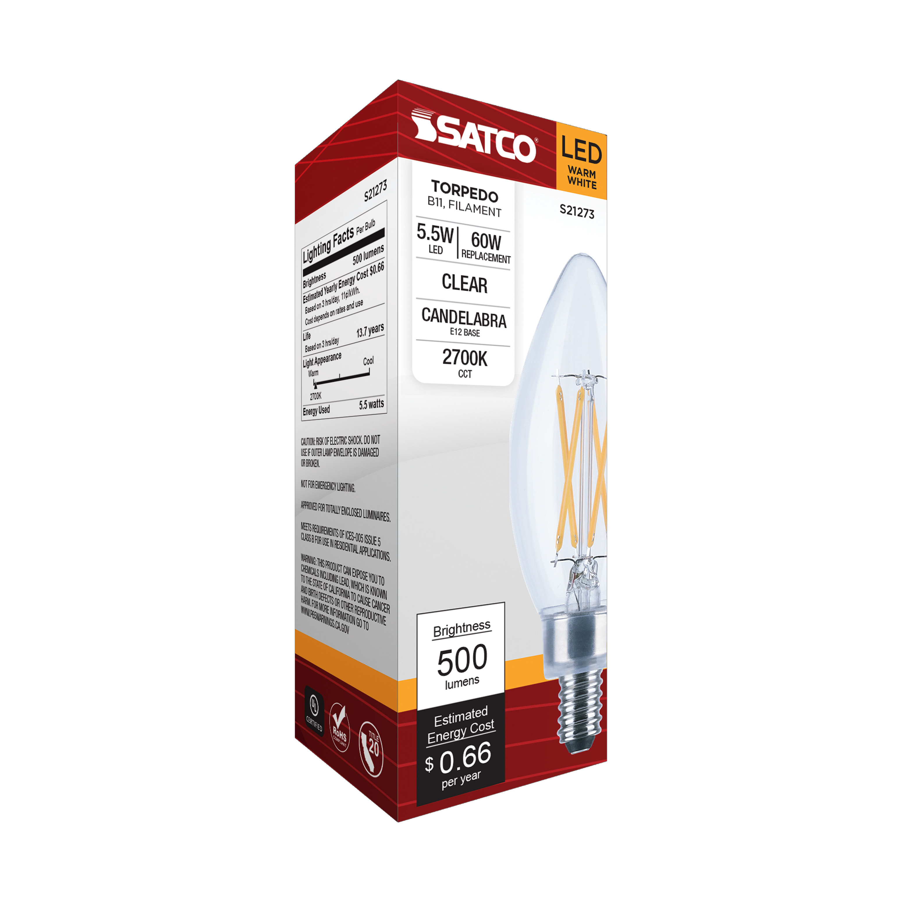 5.5B11/LED/927/CL/120V/E12 - S21273