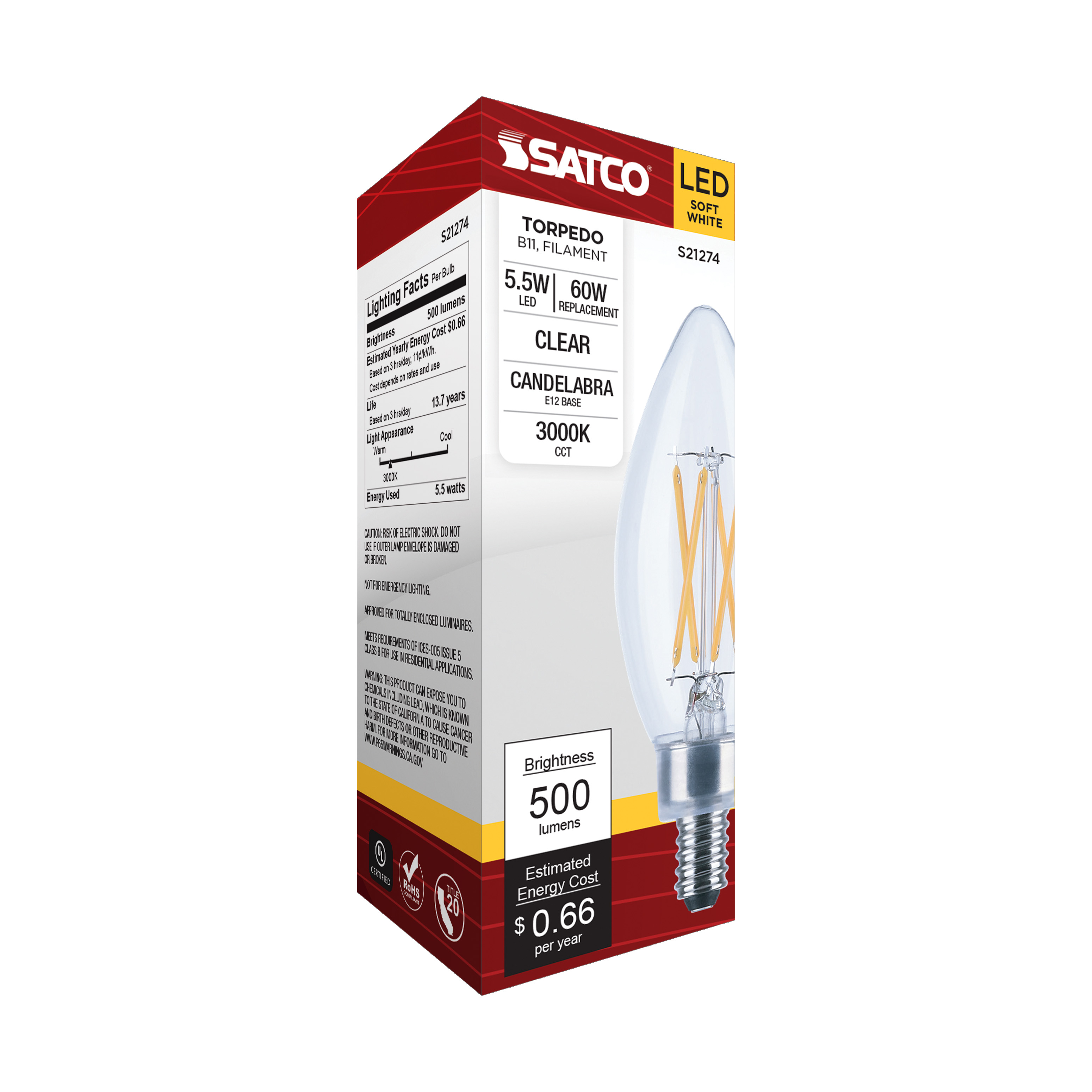 5.5B11/LED/930/CL/120V/E12 - S21274