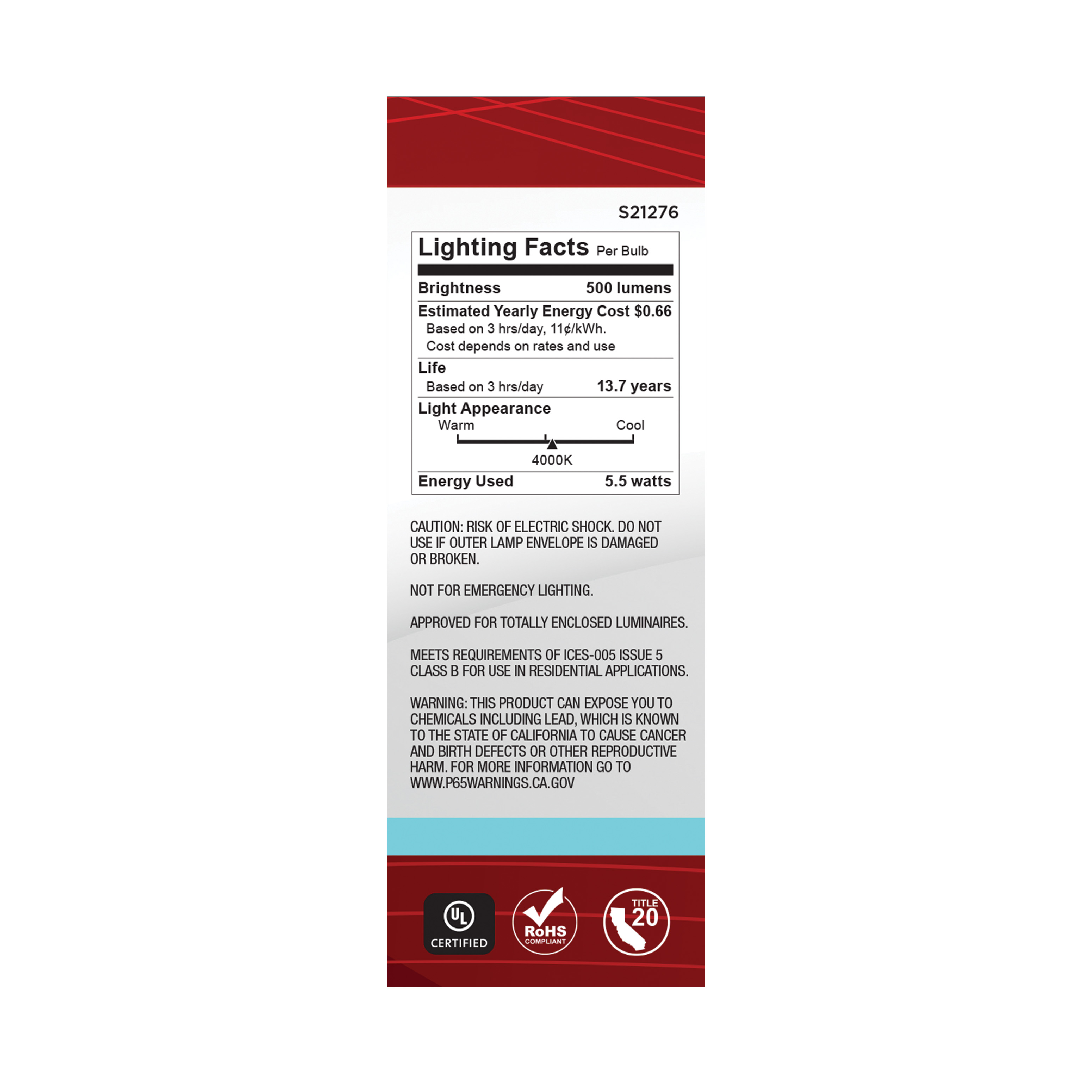 5.5B11/LED/940/CL/120V/E12 - S21276