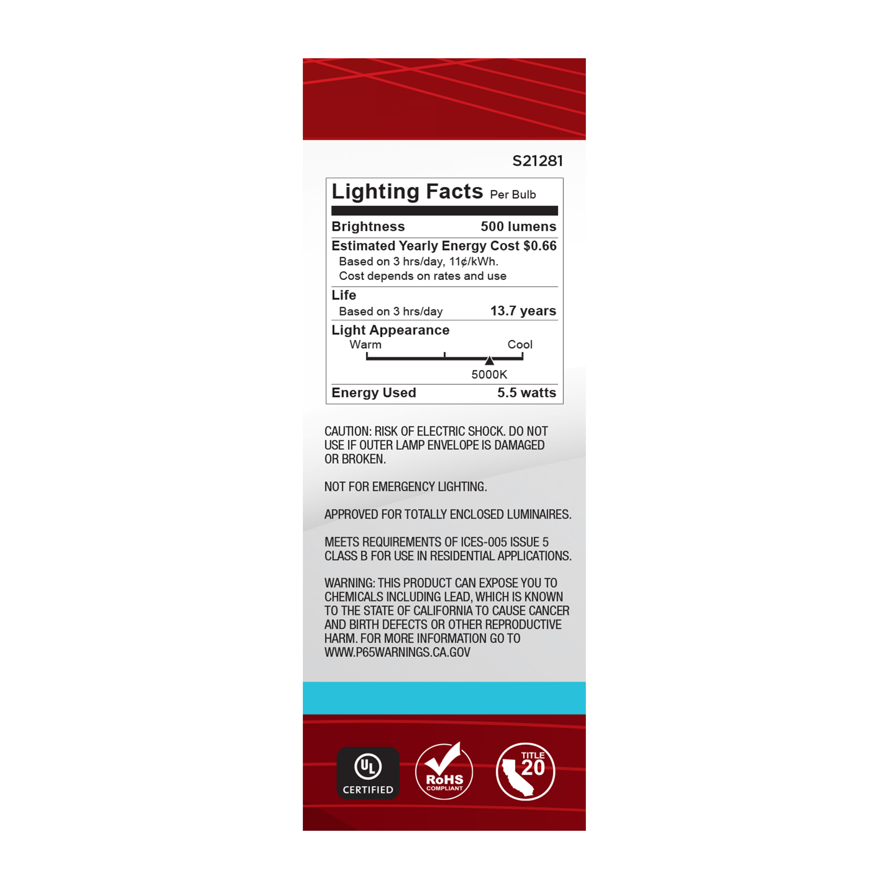 5.5B11/LED/950/FR/120V/E12 - S21281