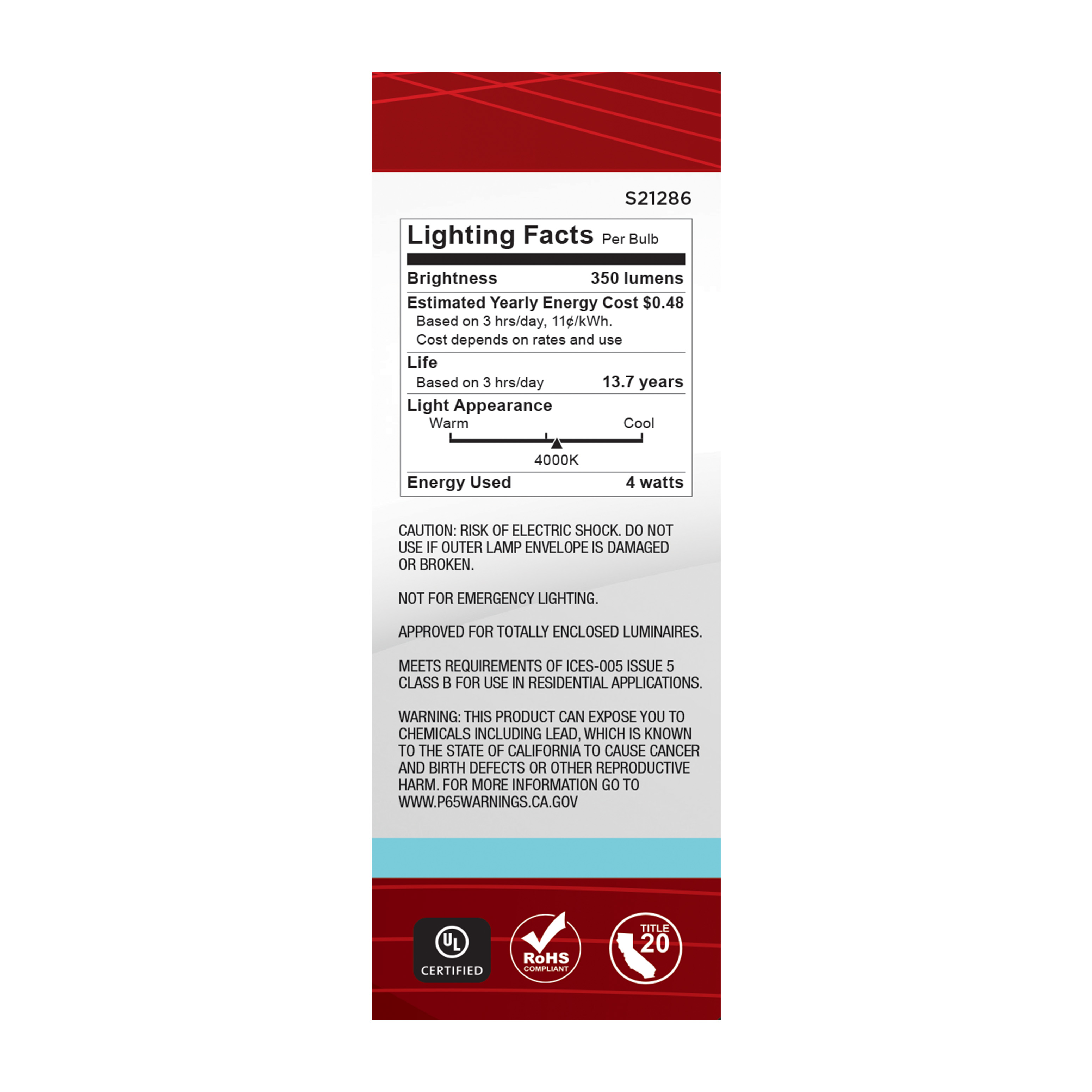 4B11/LED/940/CL/120V/E26 - S21286