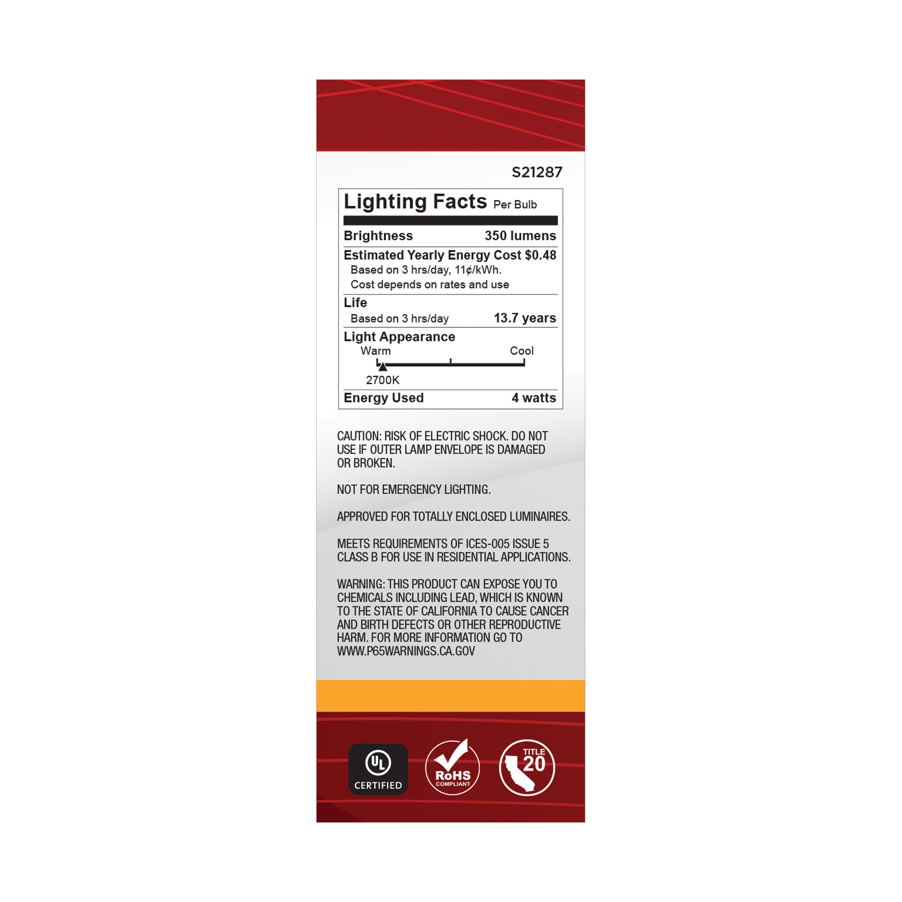 4B11/LED/927/FR/120V/E26 - S21287