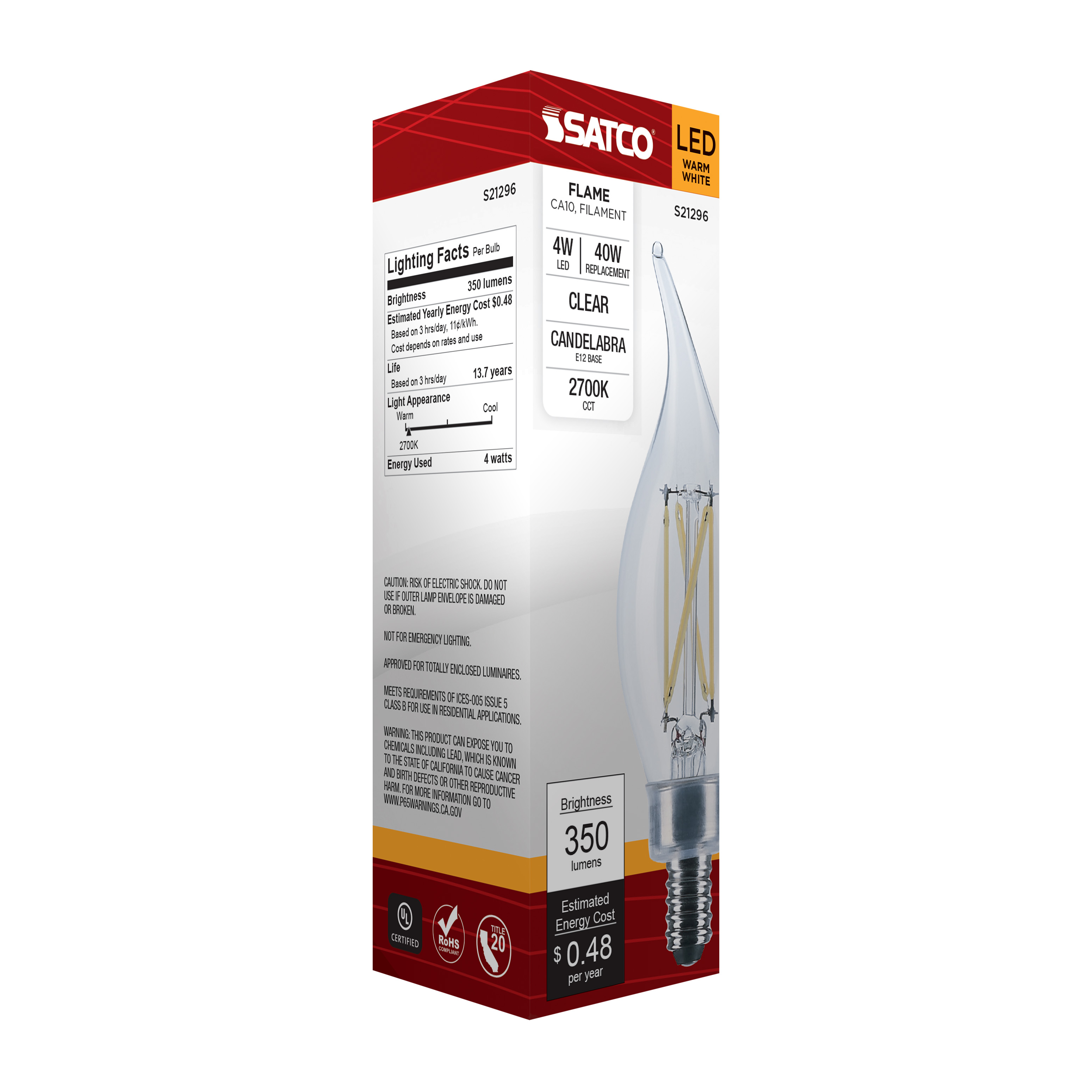 4CA10/LED/927/CL/120V/E12 - S21296