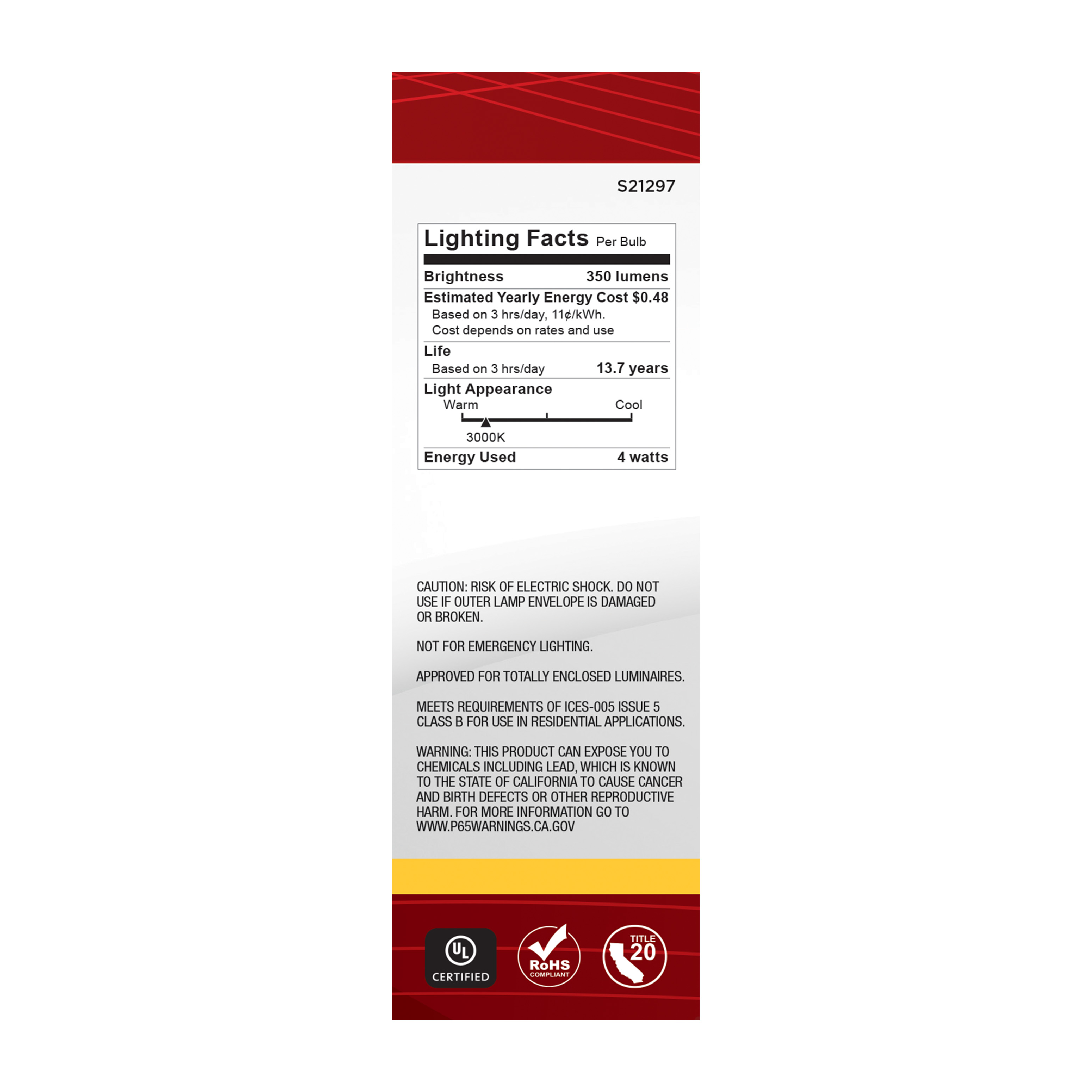 4CA10/LED/930/CL/120V/E12 - S21297