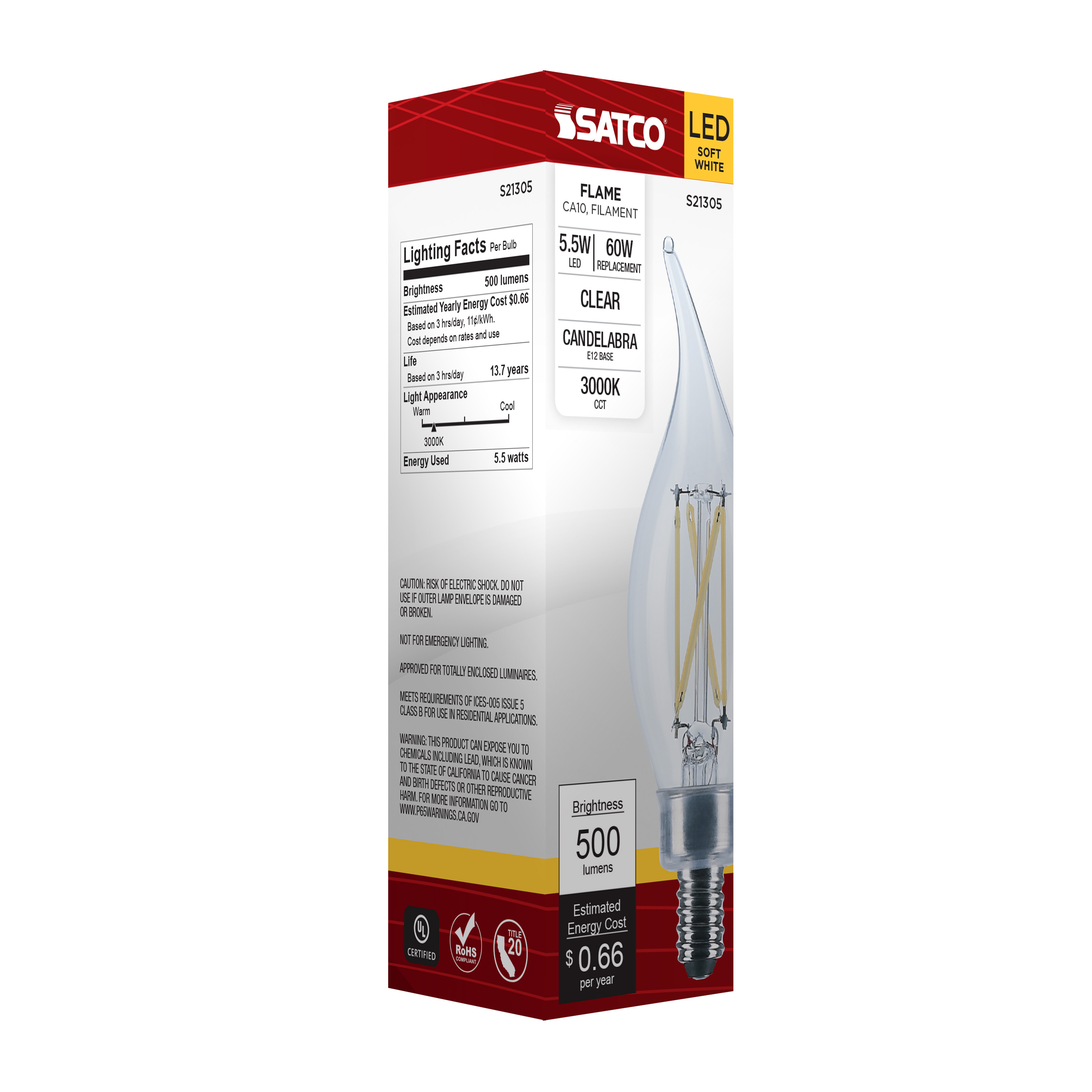 5.5CA10/LED/930/CL/120V/E12 - S21305