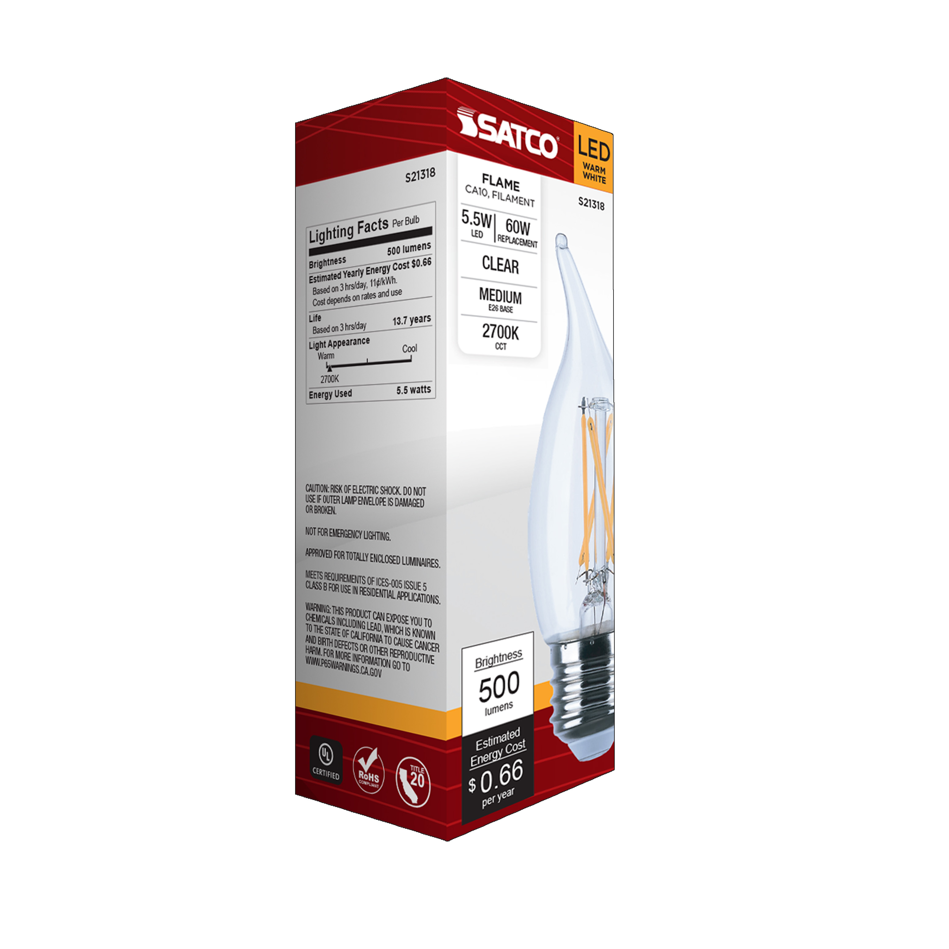 5.5CA10/LED/927/CL/120V/E26 - S21318