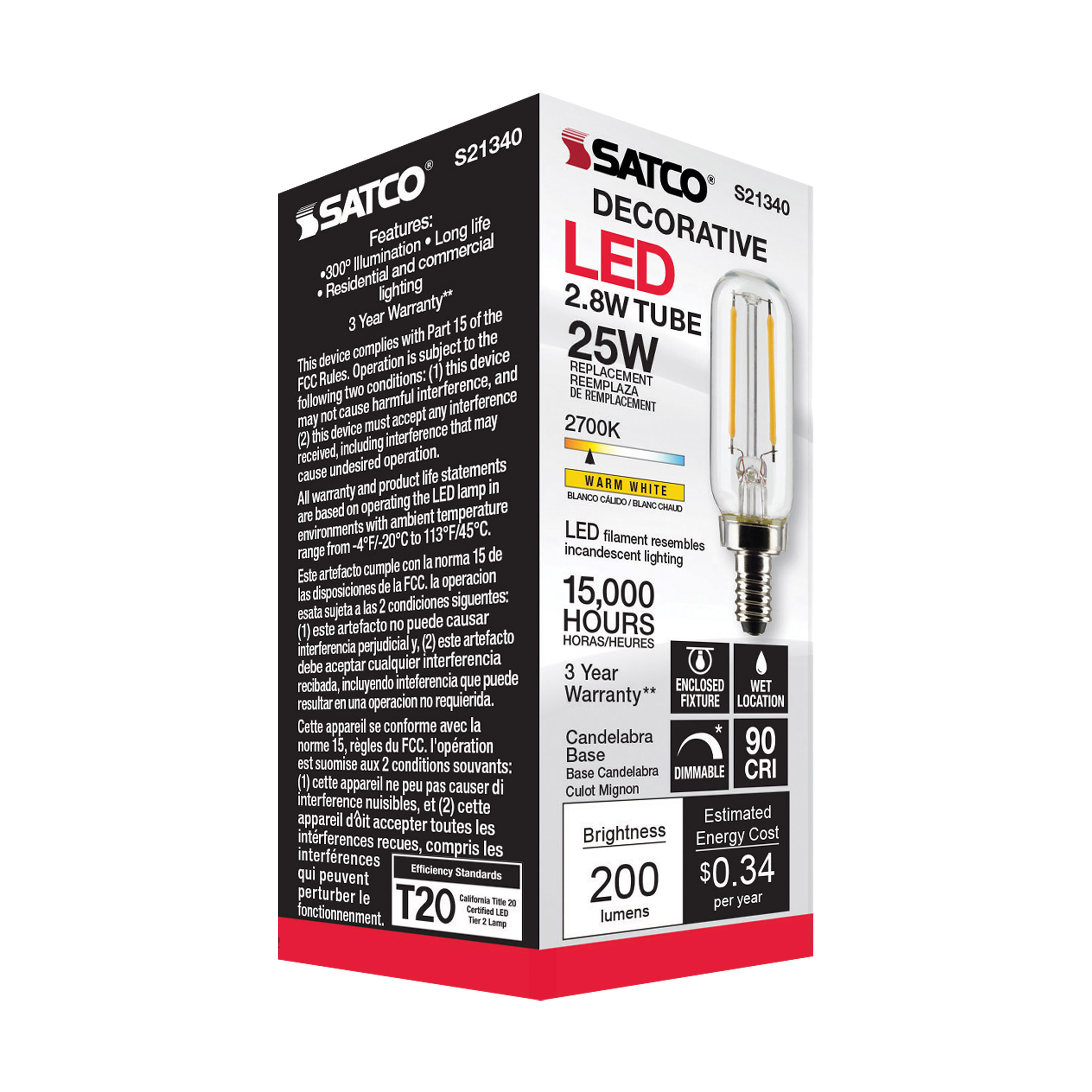 2.8T6/LED/CL/927/120V/E12 - S21340