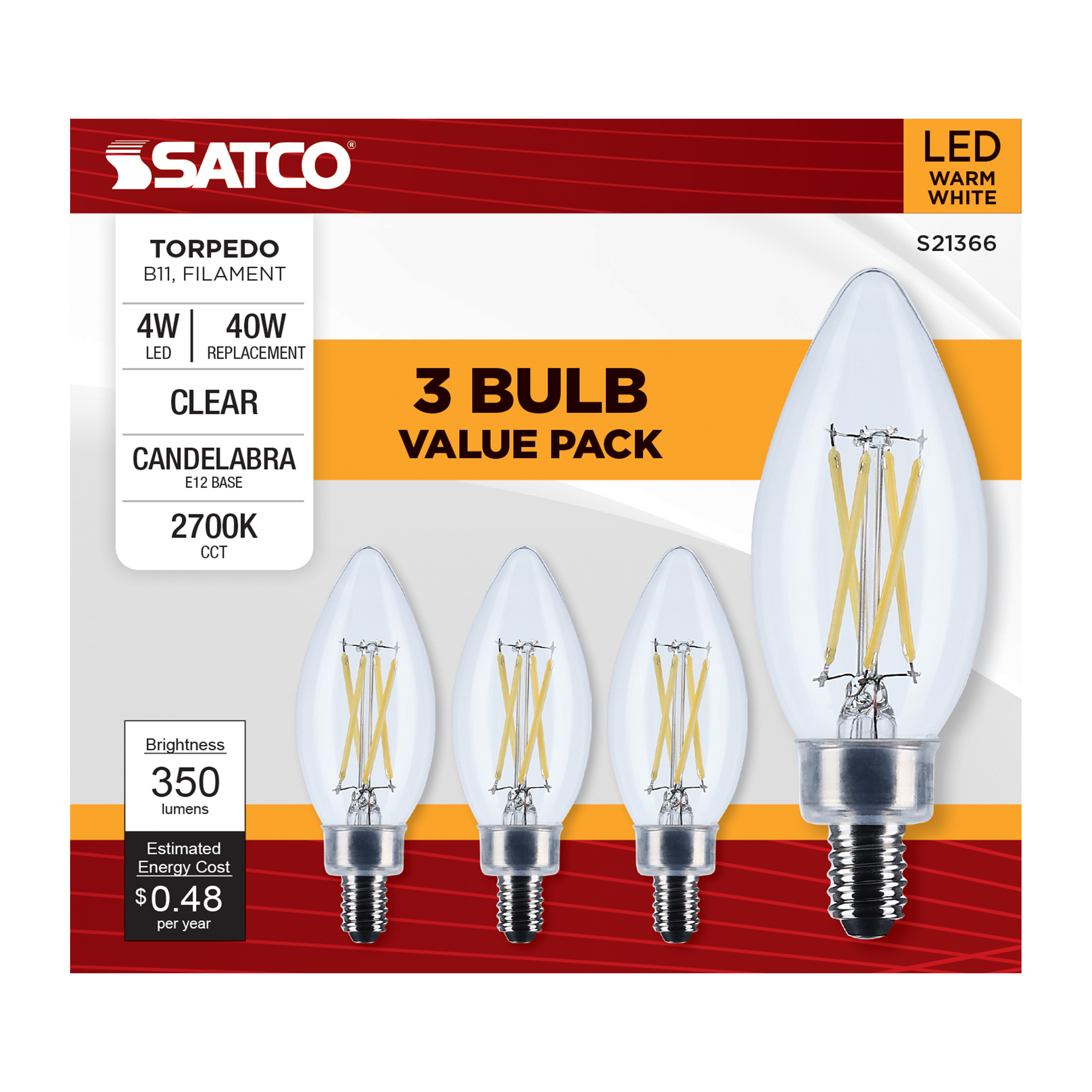 4B11/LED/927/CL/120V/E12/3PK - S21366