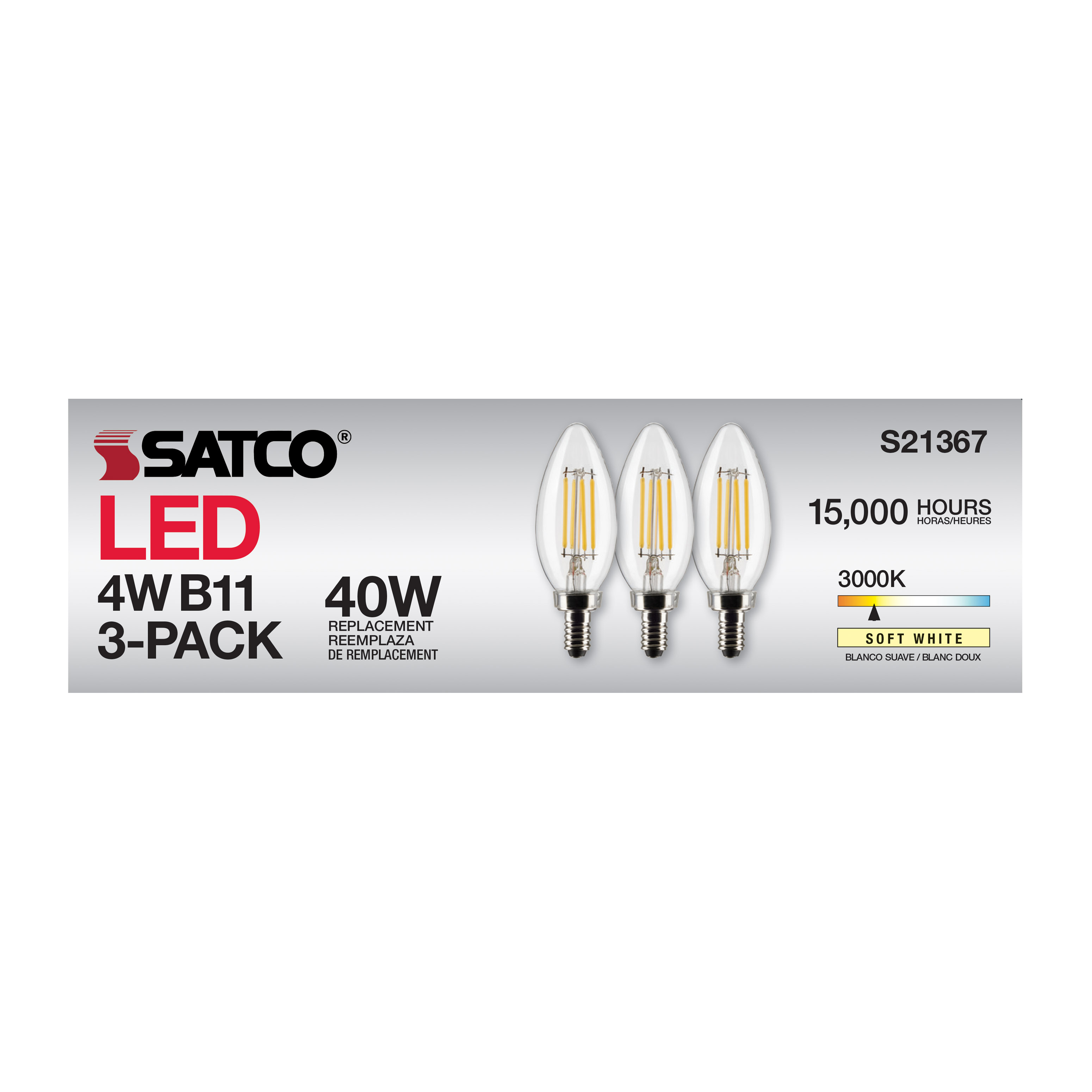 S21367 4B11/LED/930/CL/120V/E12/3PK