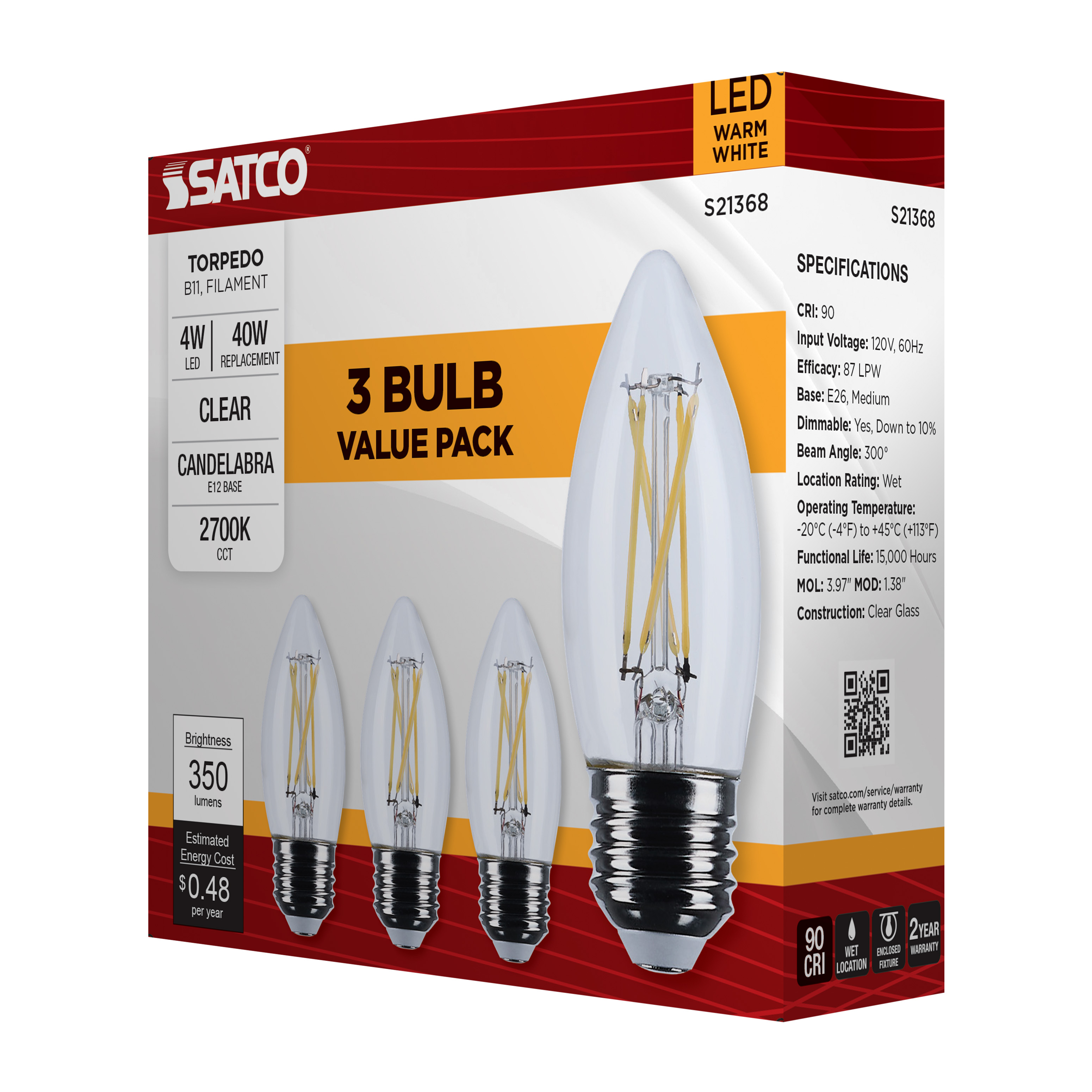 4B11/LED/927/CL/120V/E26/3PK - S21368