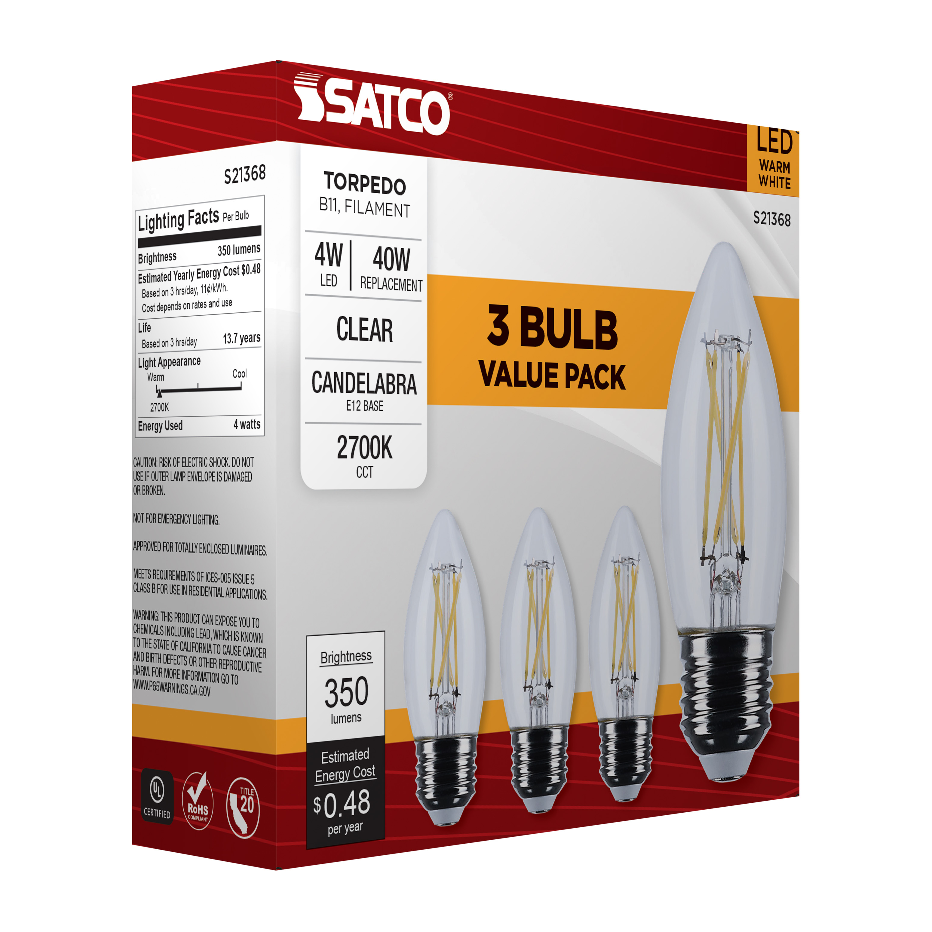 4B11/LED/927/CL/120V/E26/3PK - S21368