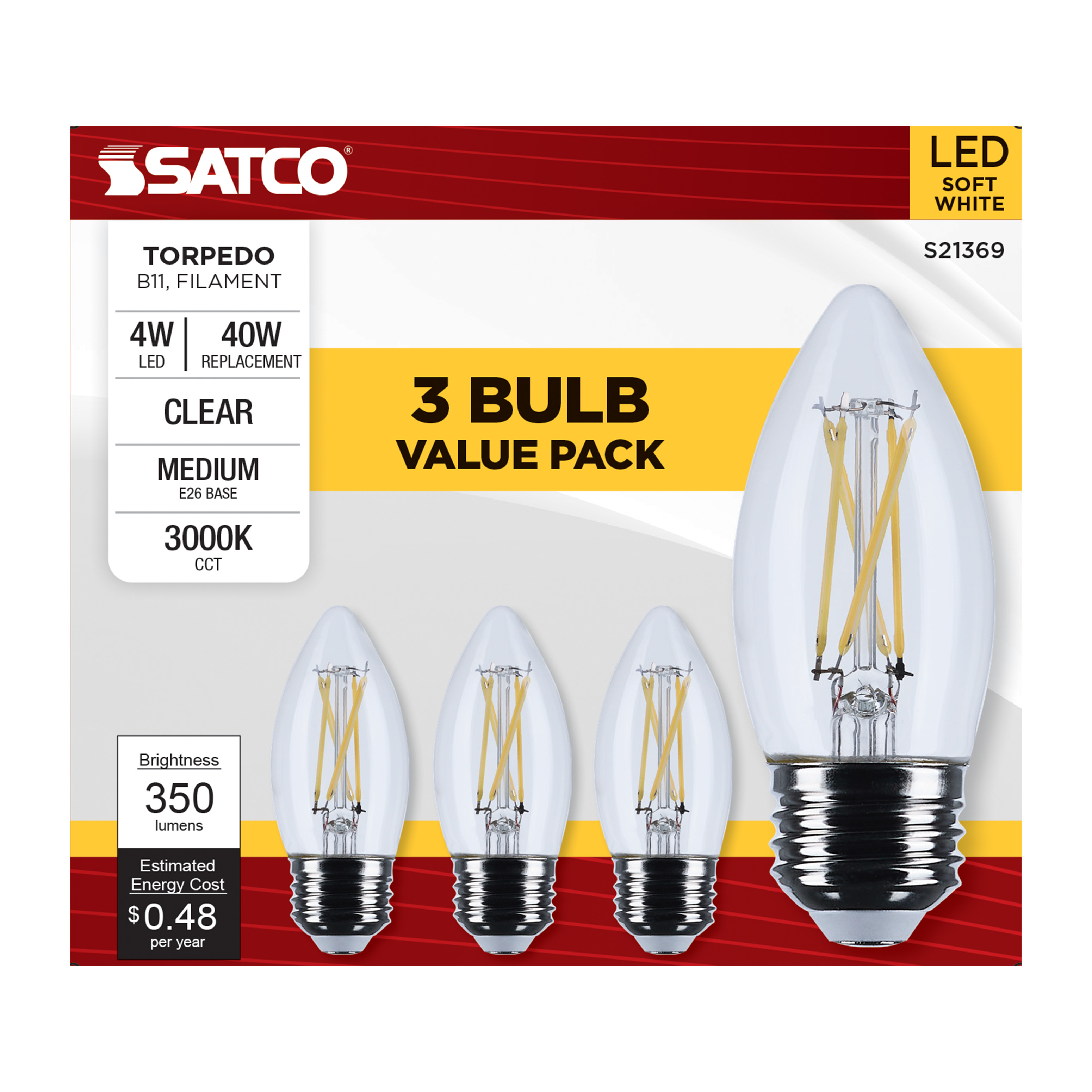 S21369 4B11/LED/930/CL/120V/E26/3PK