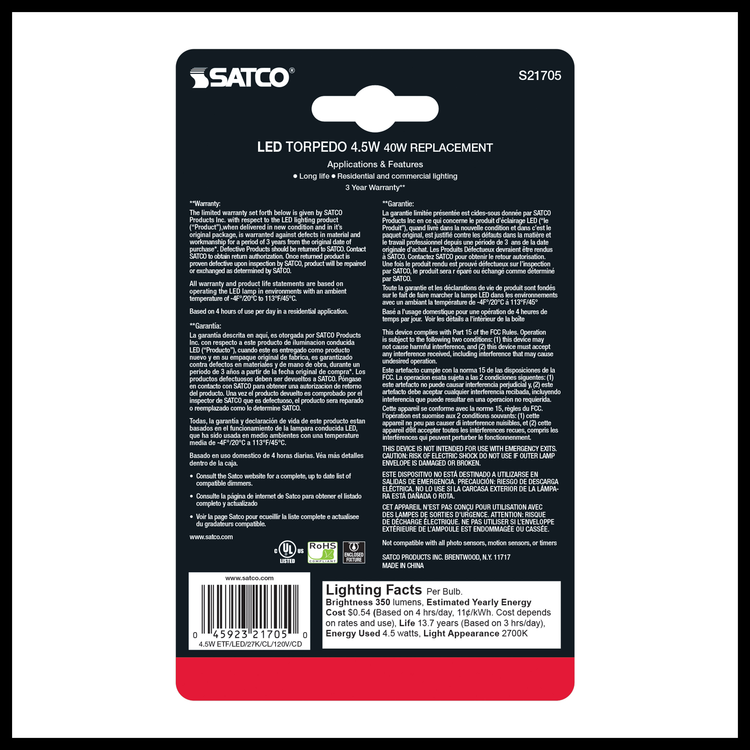 4.5W ETF/LED/27K/FR/120V/2CD - S21705