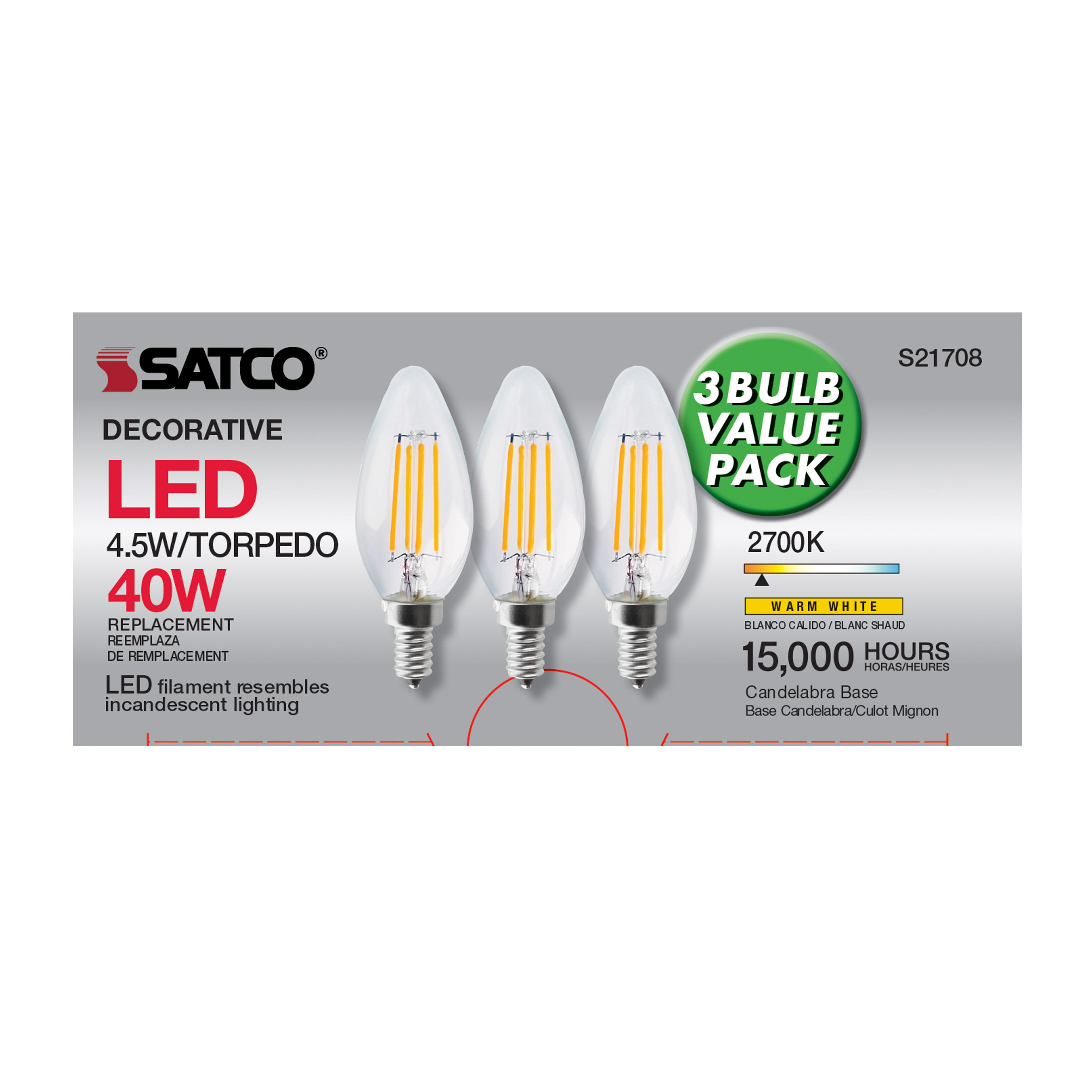 4.5W CTC/LED/27K/CL/120V/3PK - S21708