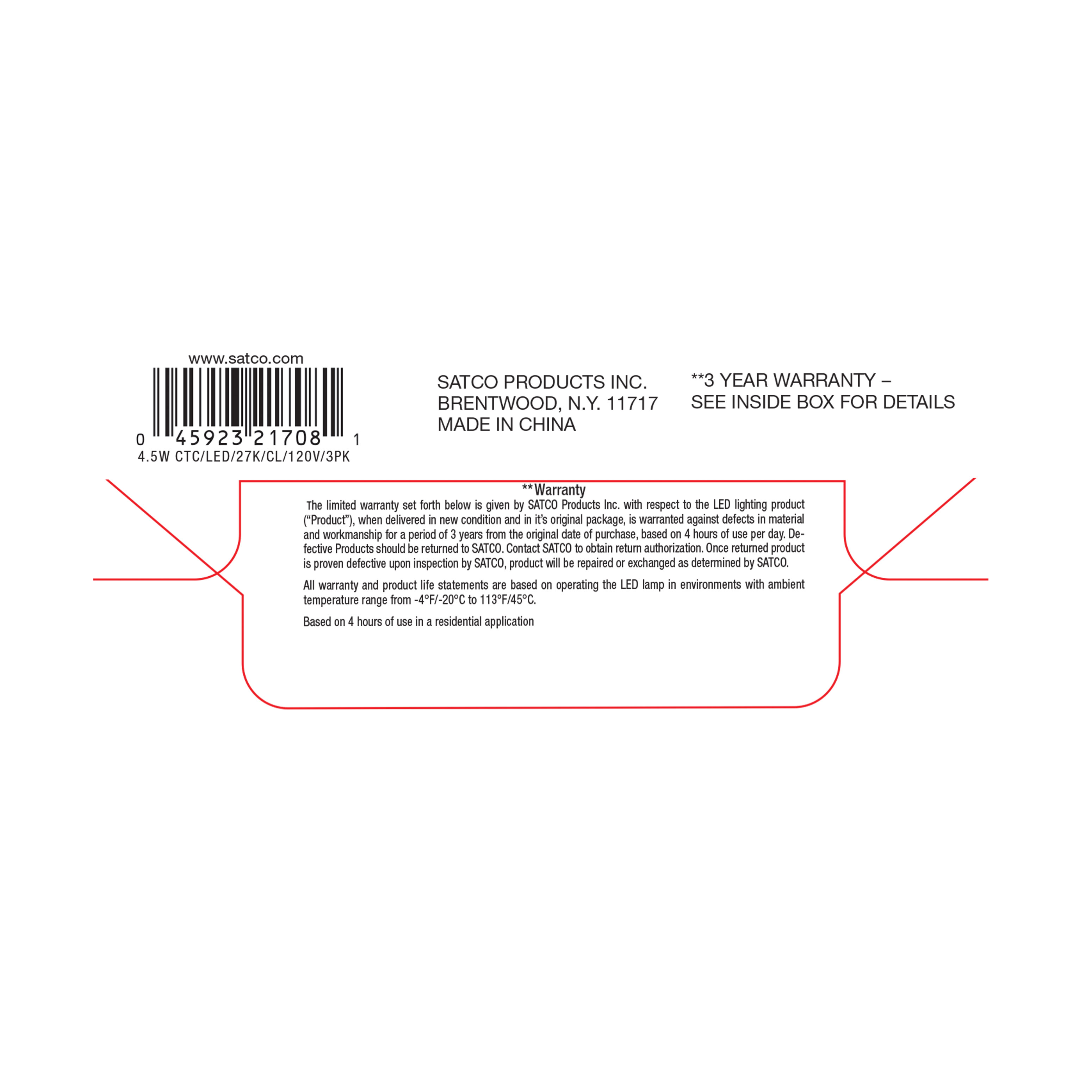 4.5W CTC/LED/27K/CL/120V/3PK - S21708
