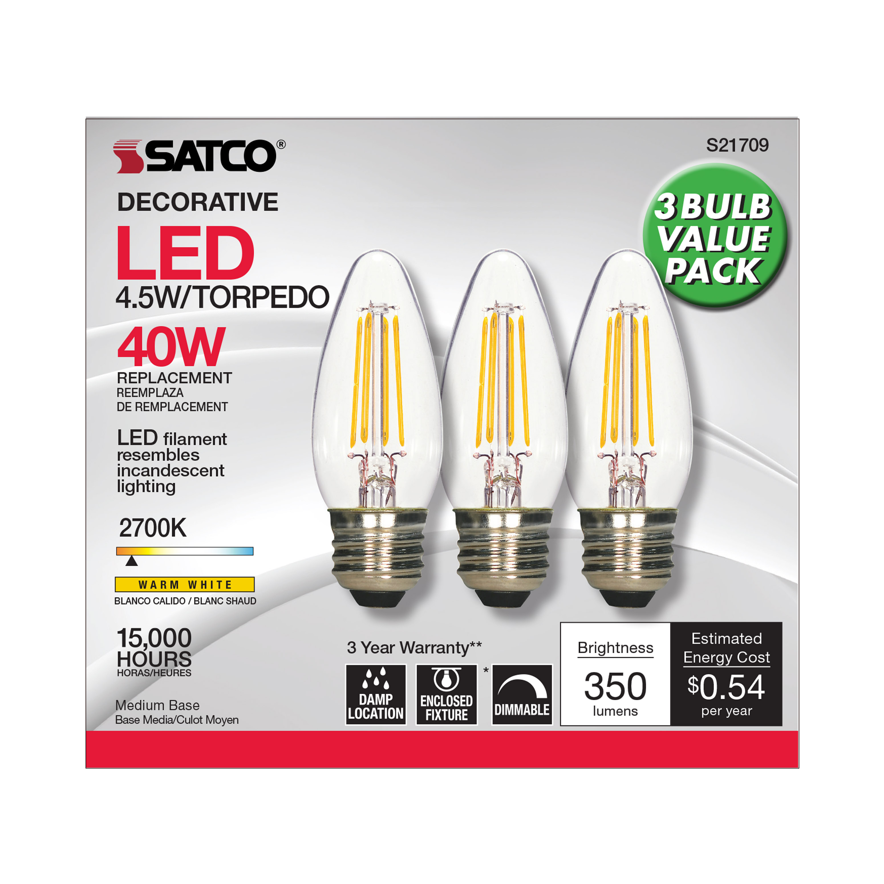 4.5W ETC/LED/27K/CL/120V/3PK - S21709