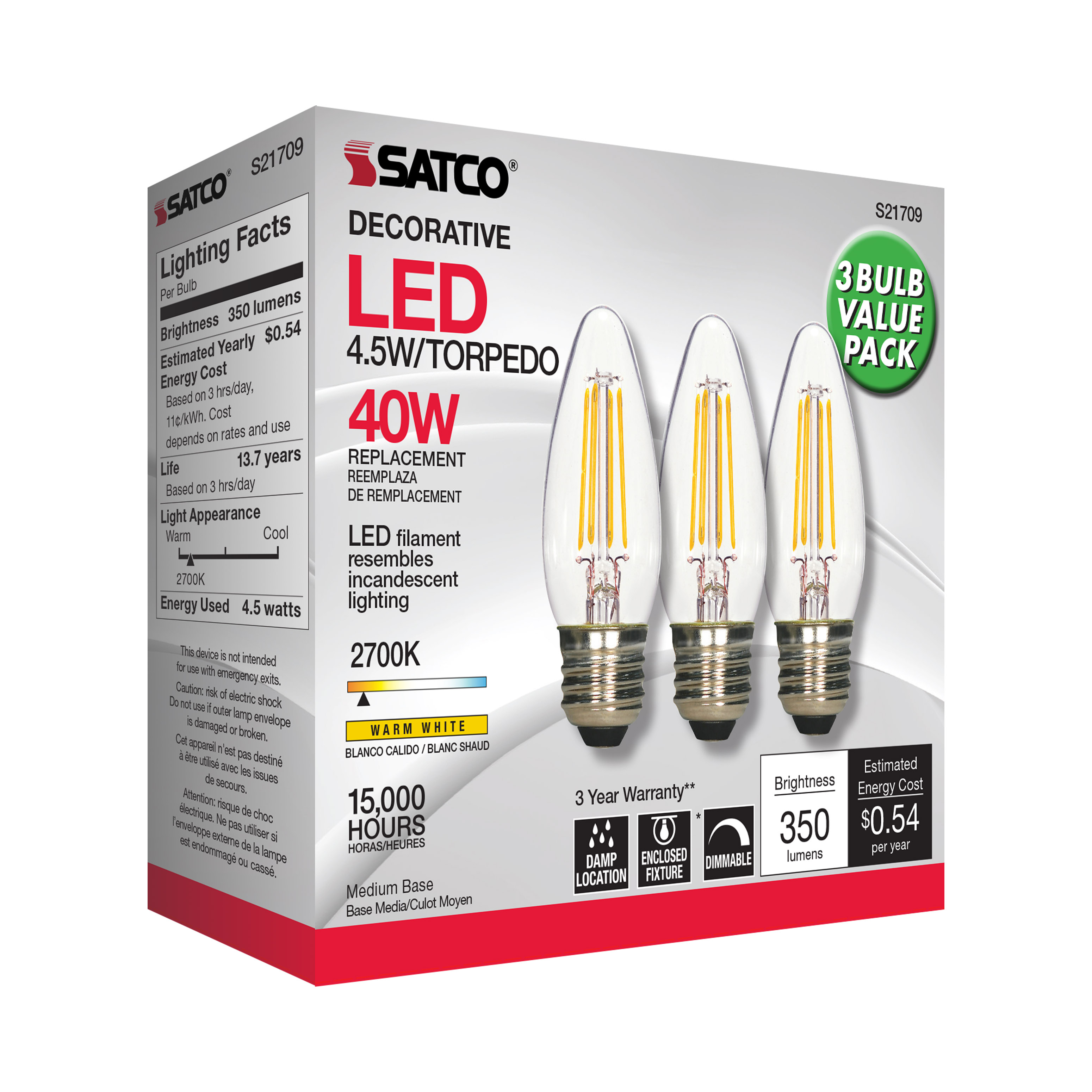 4.5W ETC/LED/27K/CL/120V/3PK - S21709