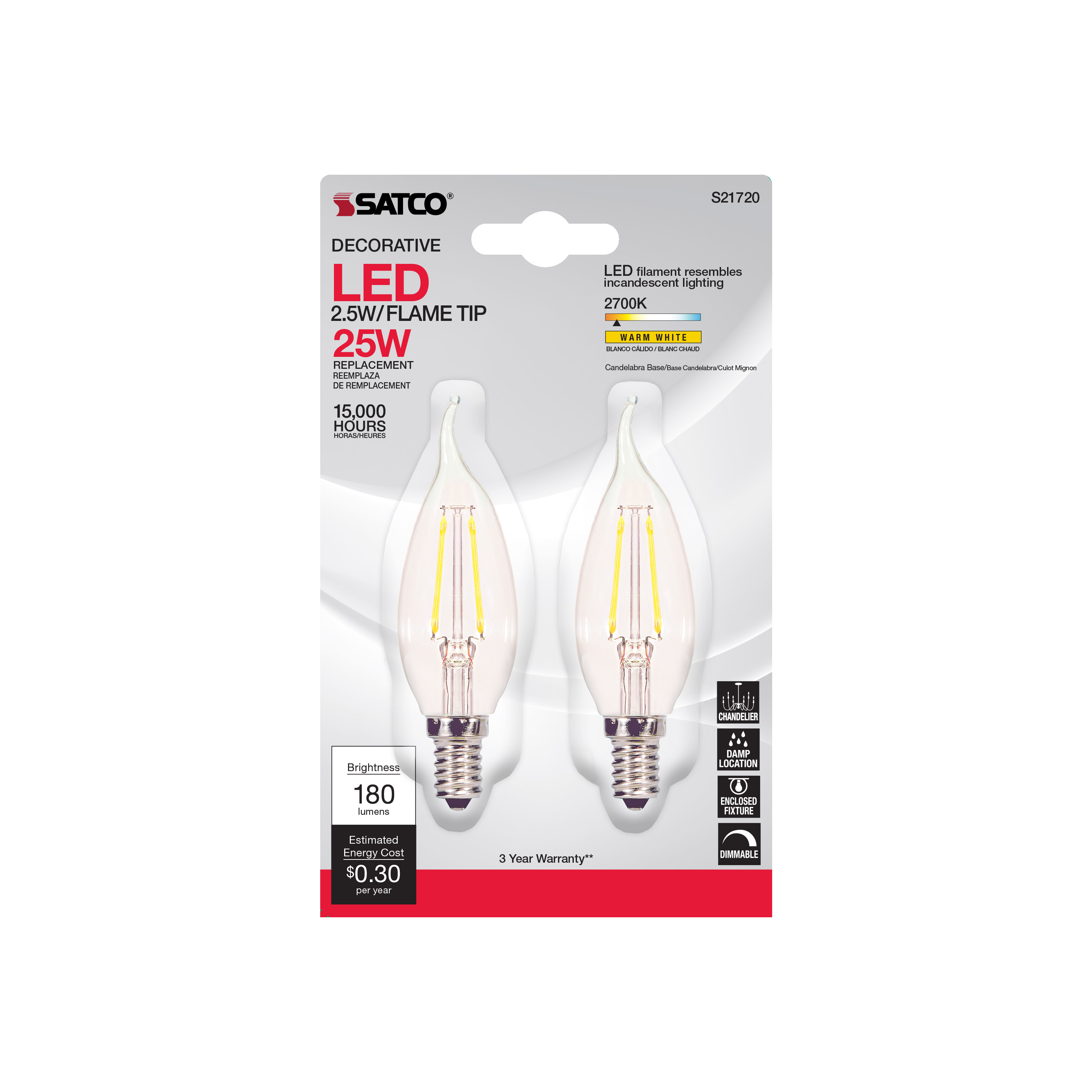 S21720 2.5W CFC/LED/27K/CL/120V/2CD