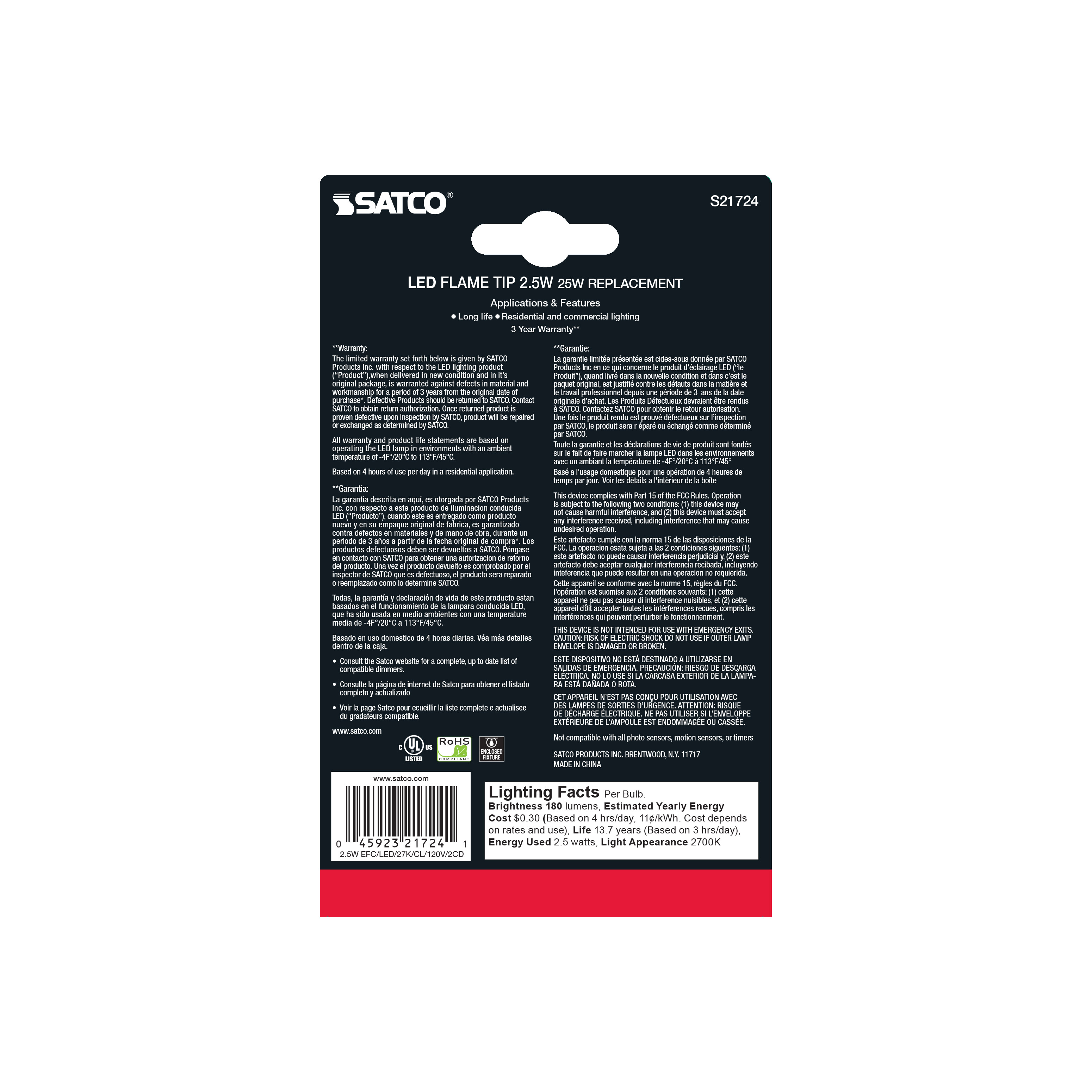 2.5W EFC/LED/27K/CL/120V/2CD - S21724