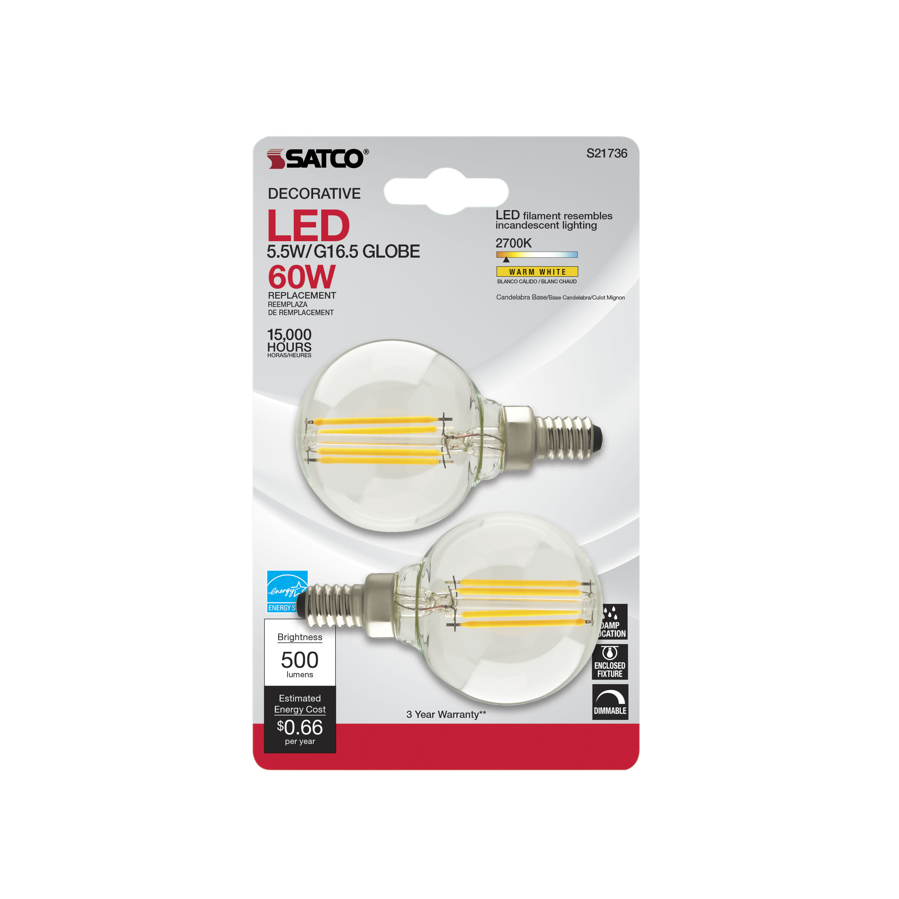 5.5G16.5/LED/C/27/E12/120V/2PK - S21736