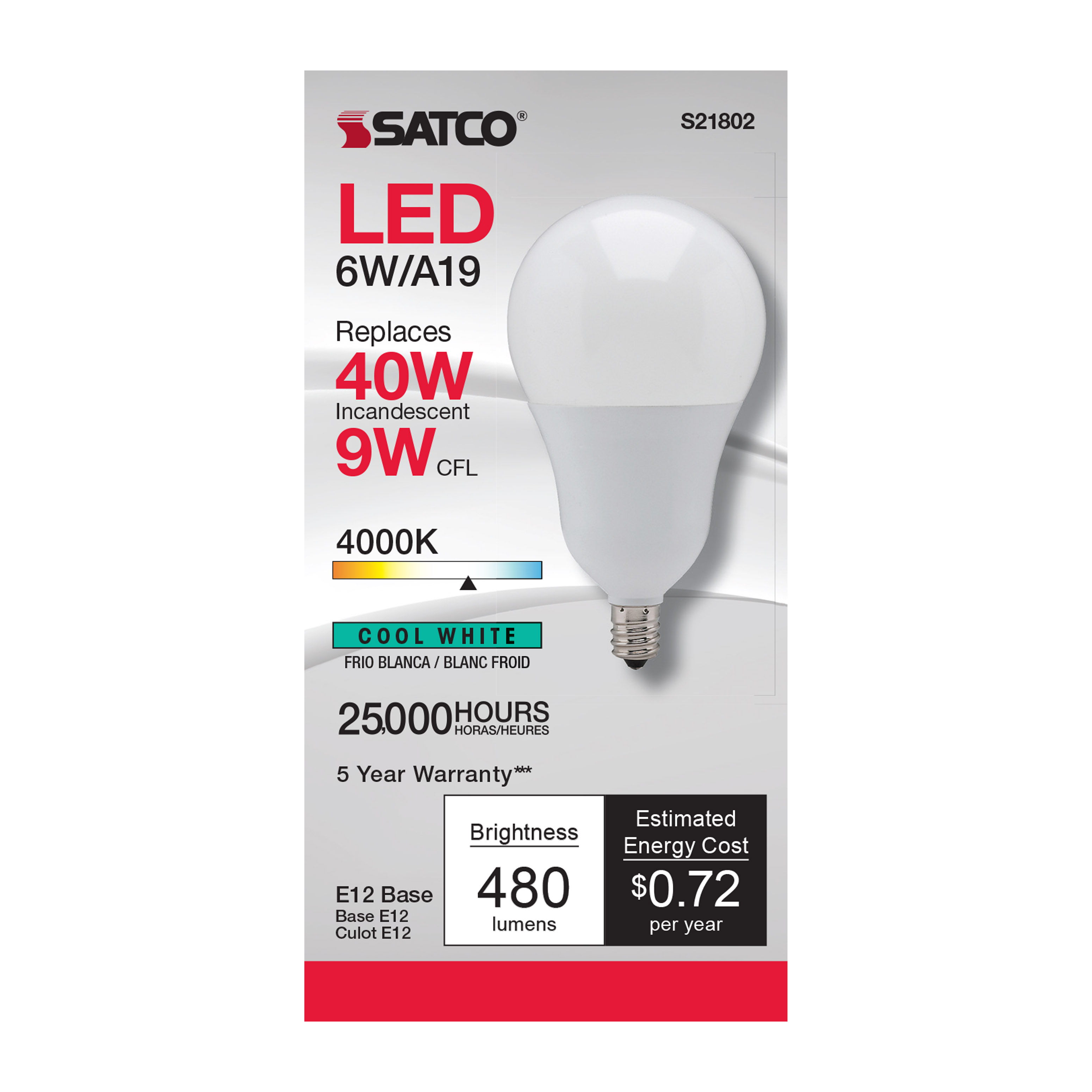 6A19/OMNI/220/LED/E12/40K - S21802