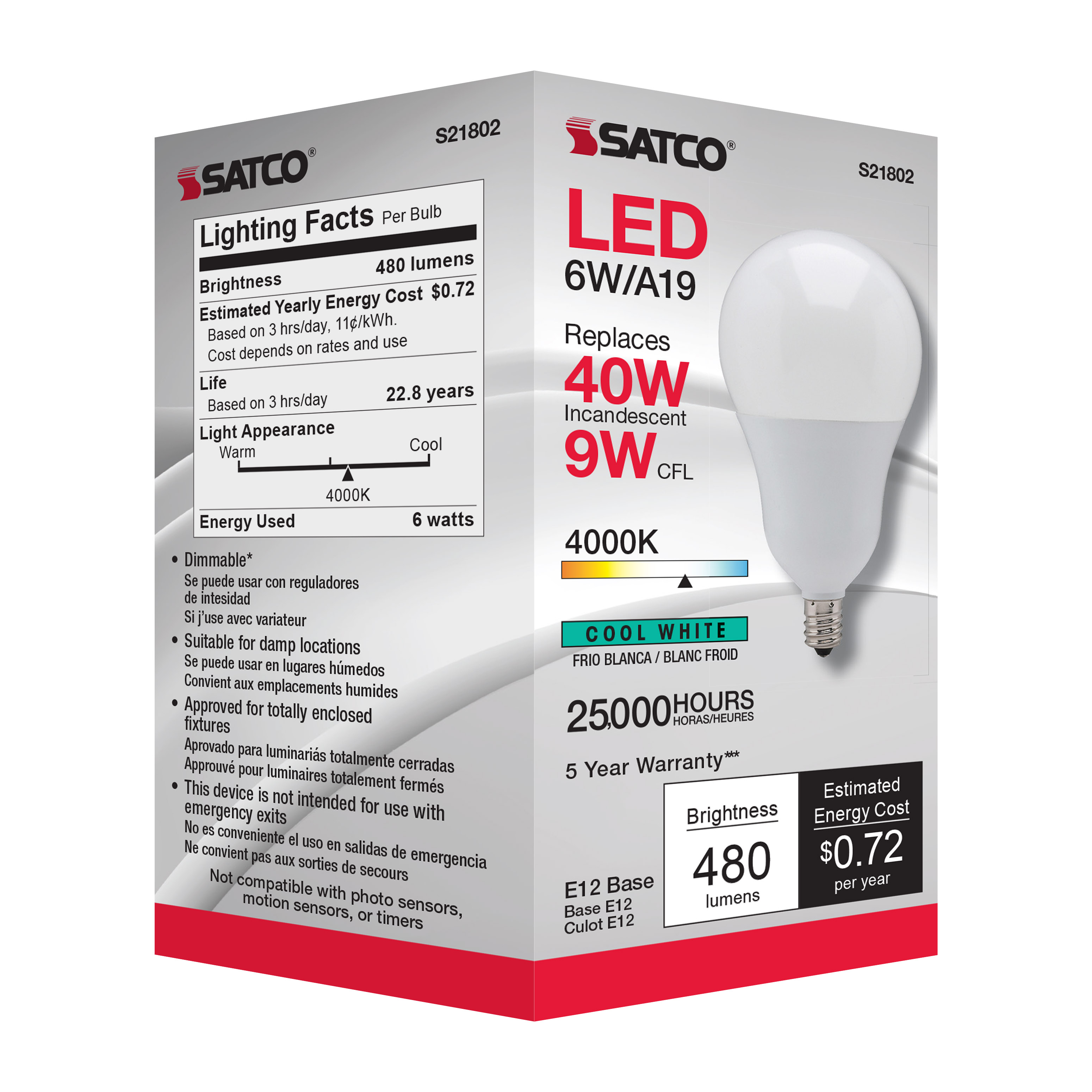 6A19/OMNI/220/LED/E12/40K - S21802