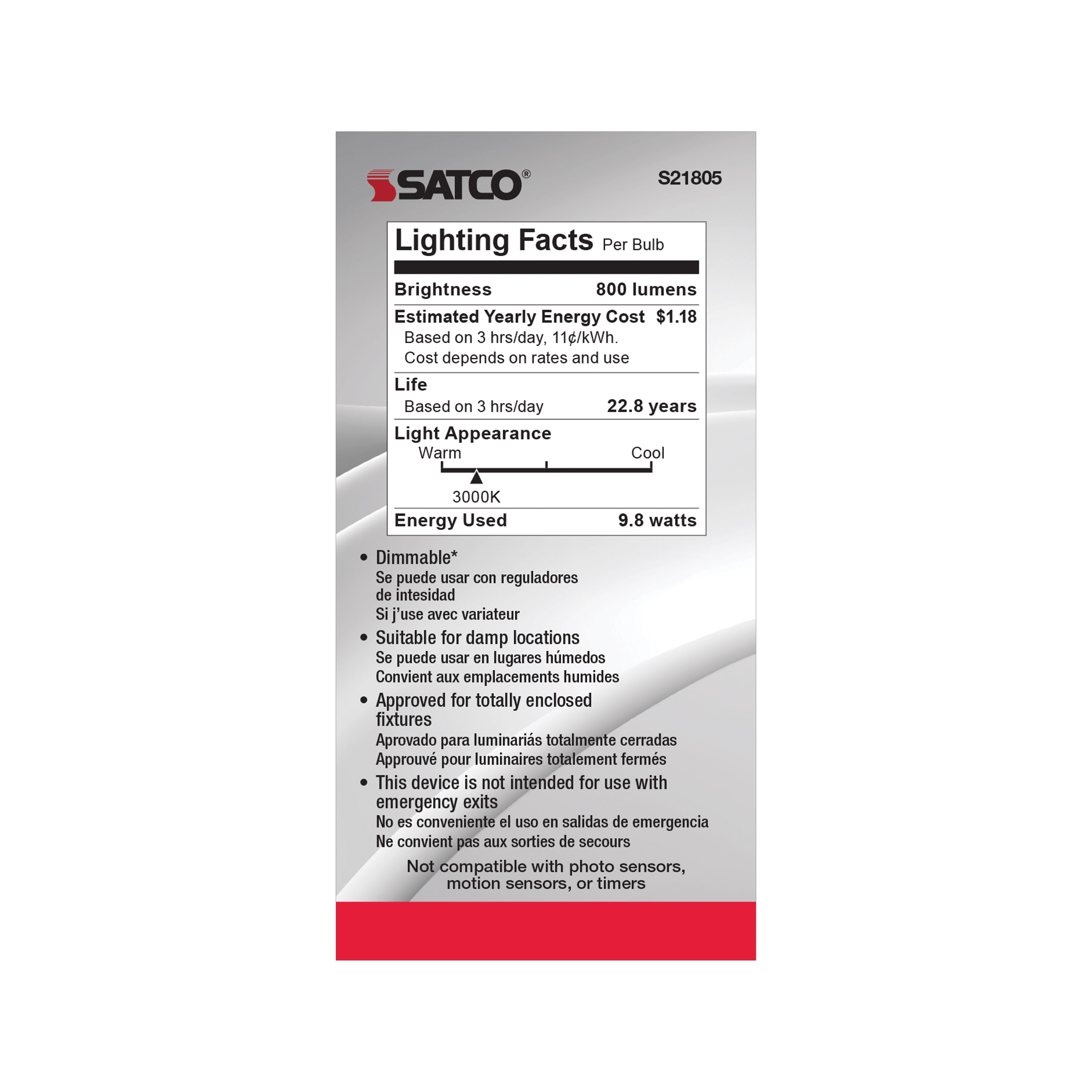 9.8A19/OMNI/220/LED/E12/30K - S21805