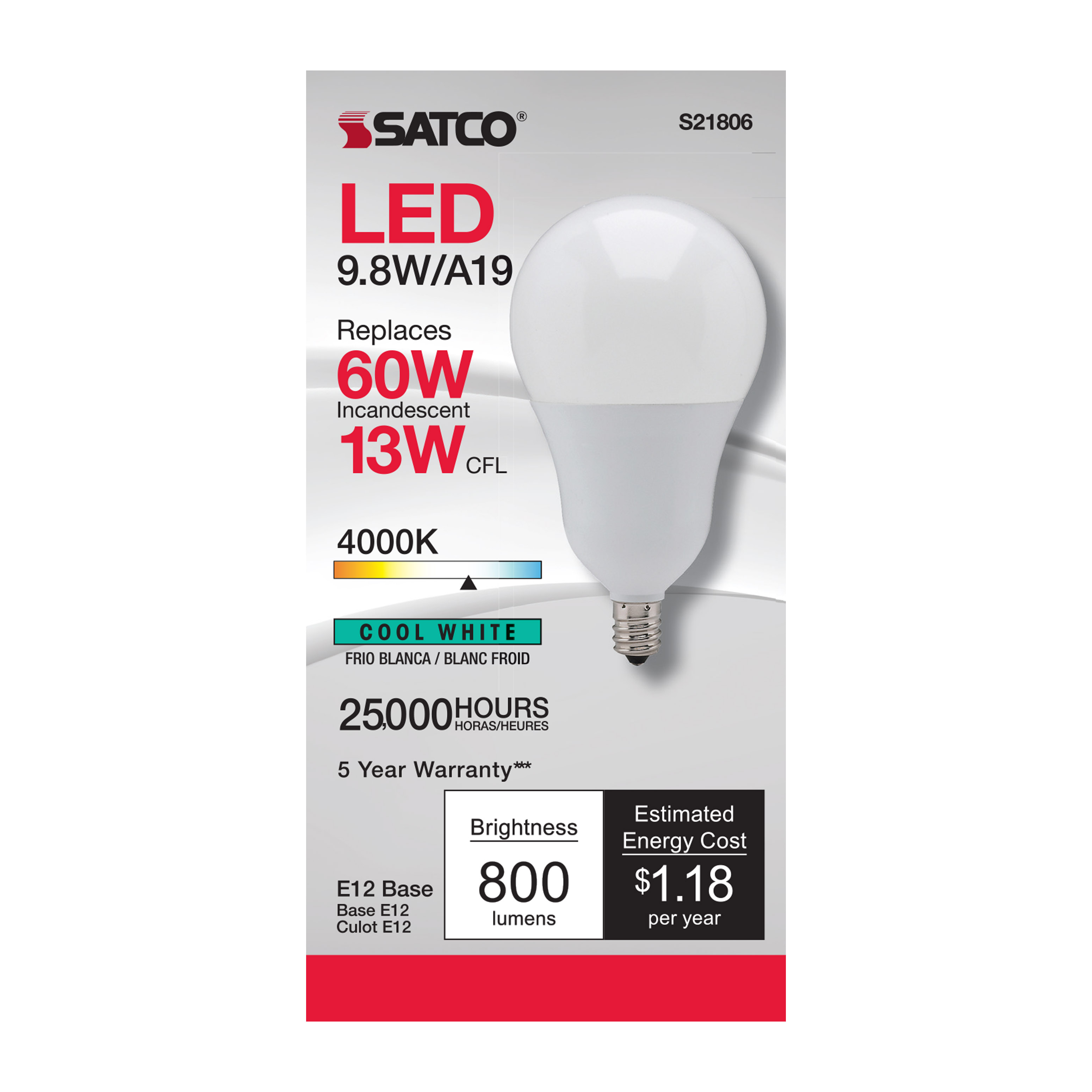 9.8A19/OMNI/220/LED/E12/40K - S21806