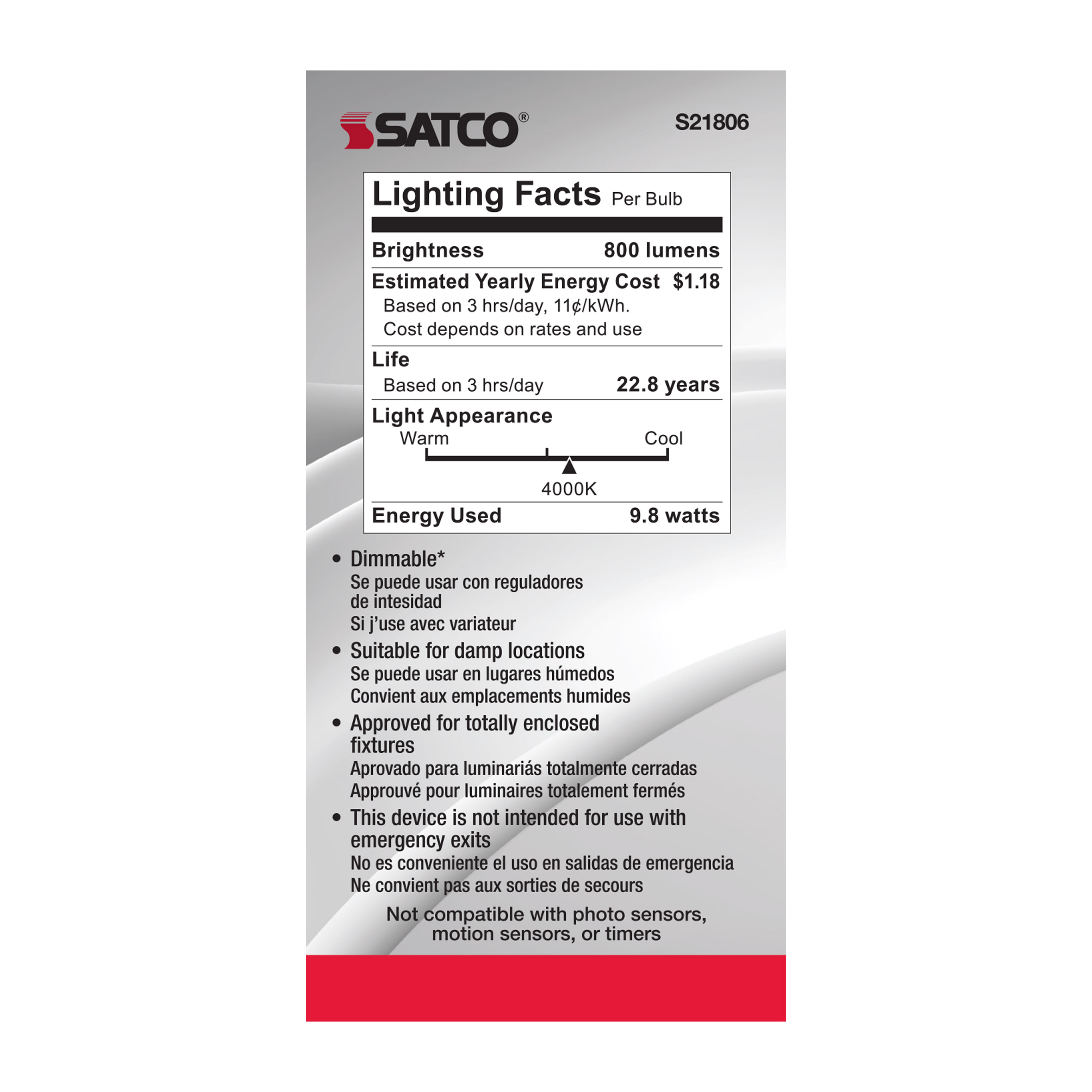 9.8A19/OMNI/220/LED/E12/40K - S21806