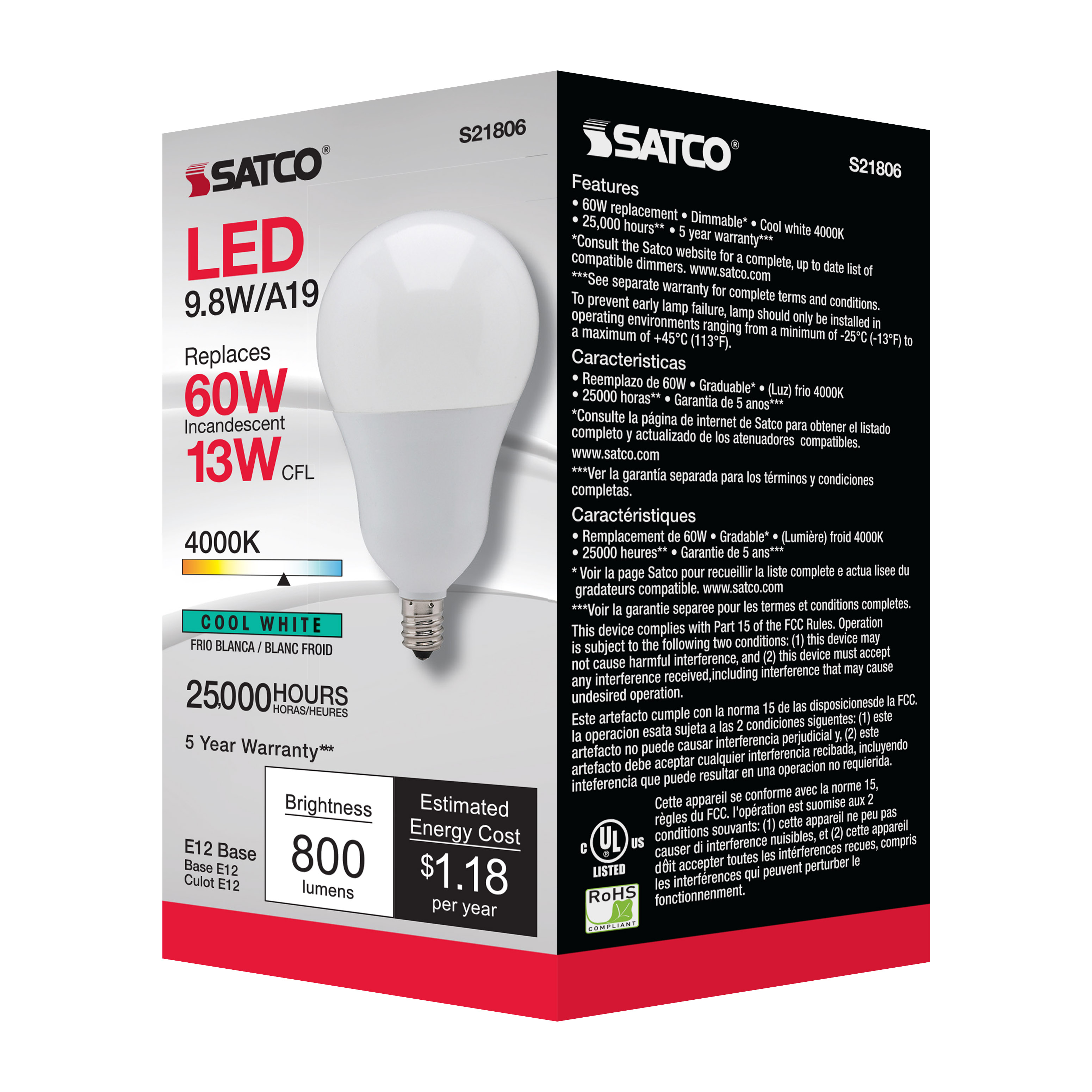 9.8A19/OMNI/220/LED/E12/40K - S21806