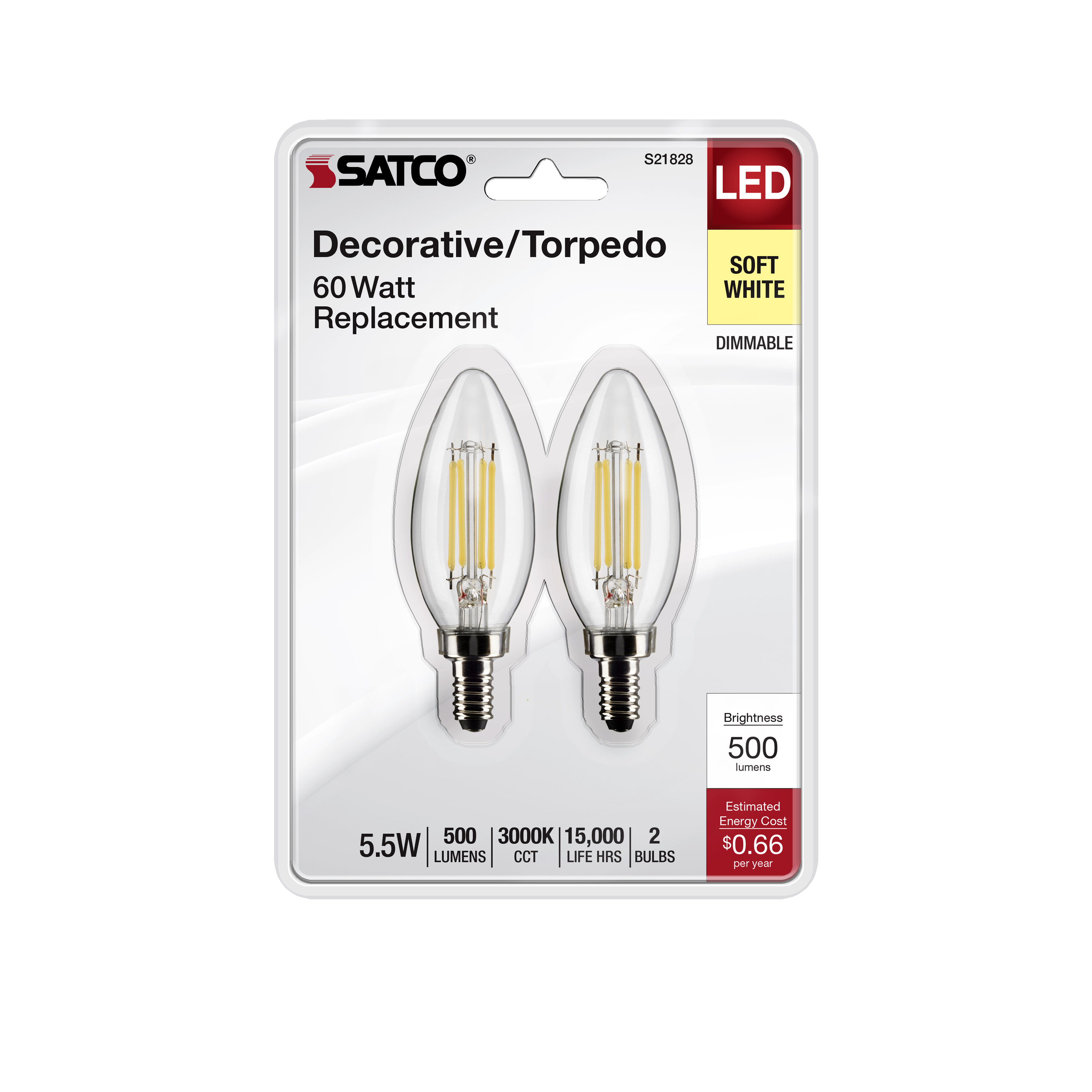 S21828 5.5B11/LED/930/CL/120V/E12/2CD