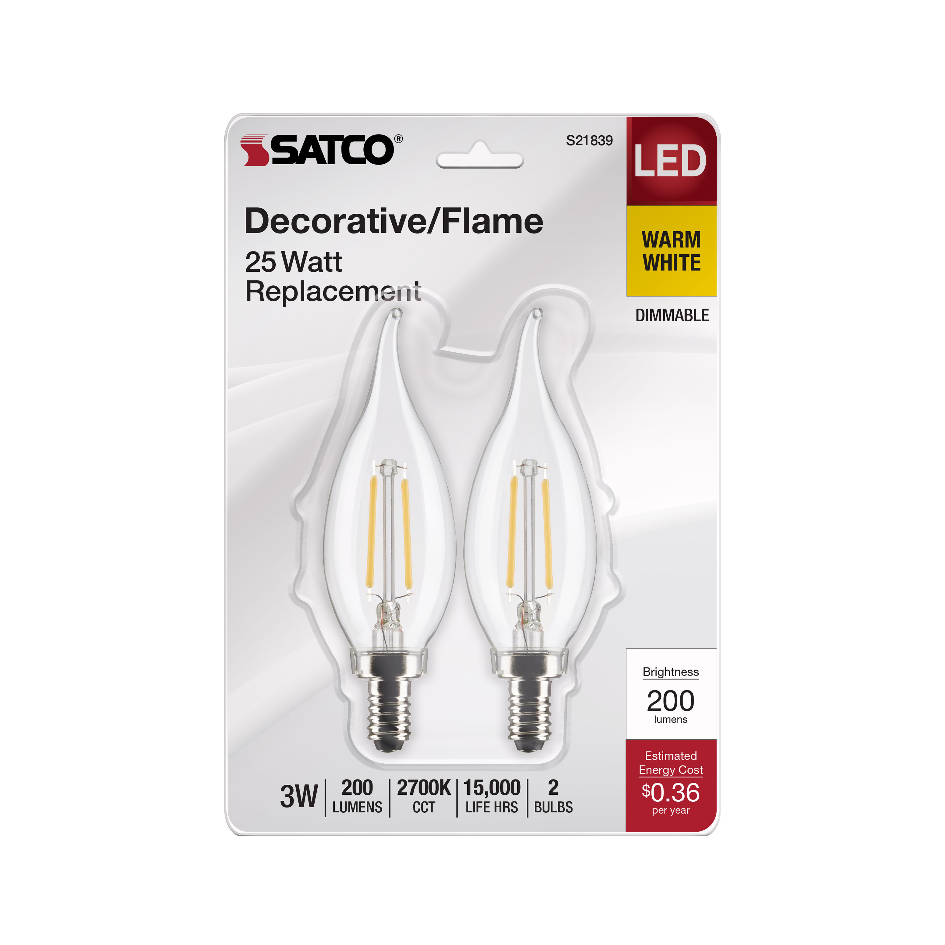 3CA10/LED/927/CL/120V/E12/2CD - S21839