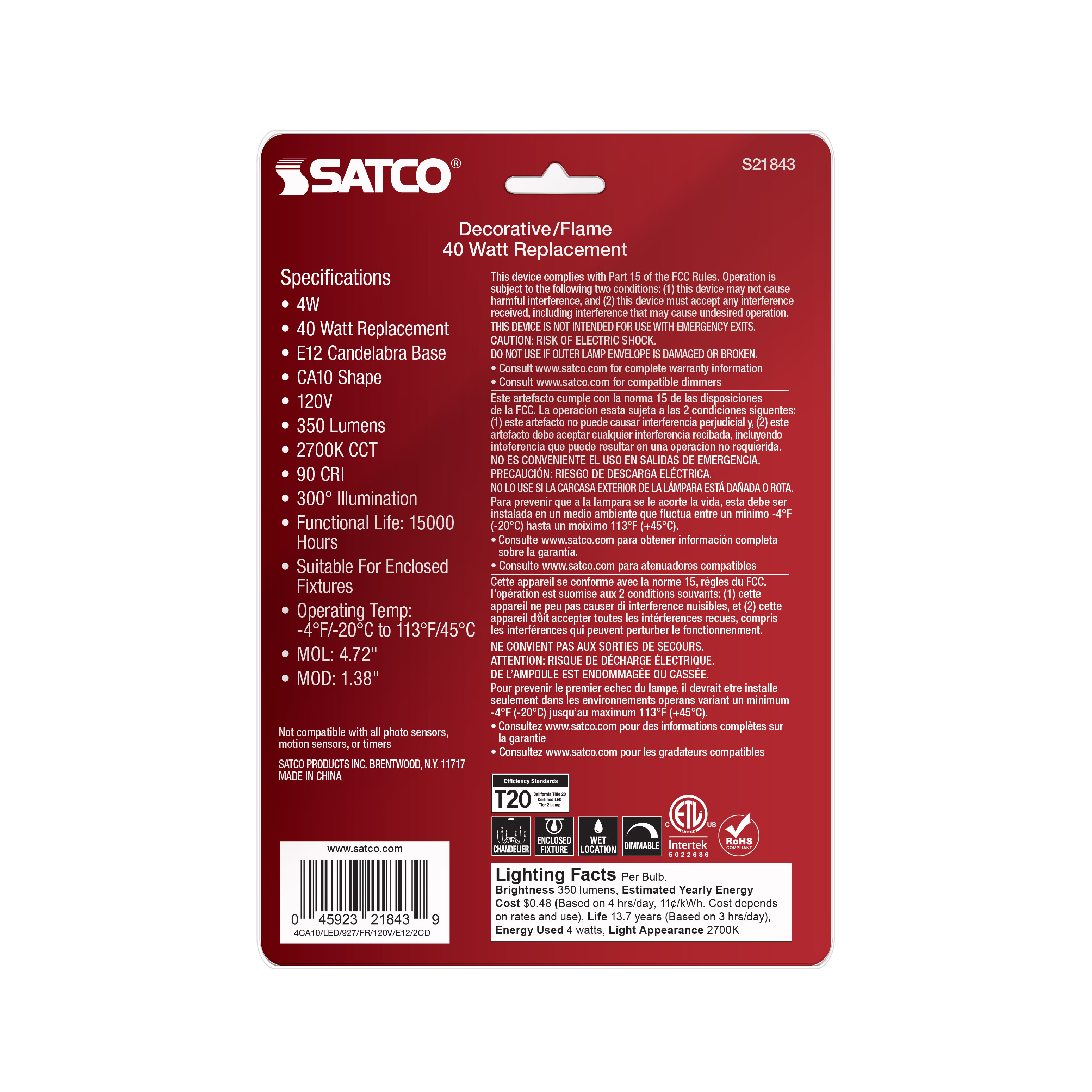 4CA10/LED/927/FR/120V/E12/2CD - S21843