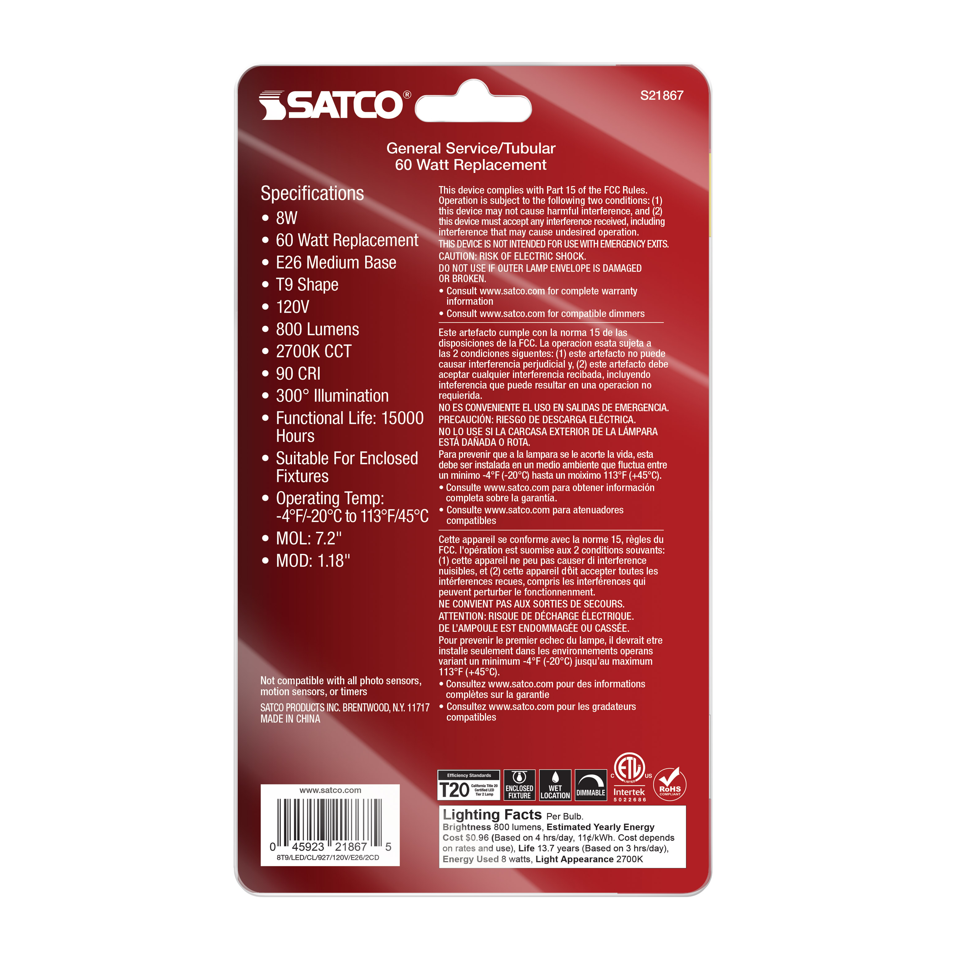 8T9/LED/CL/927/120V/E26/2CD - S21867