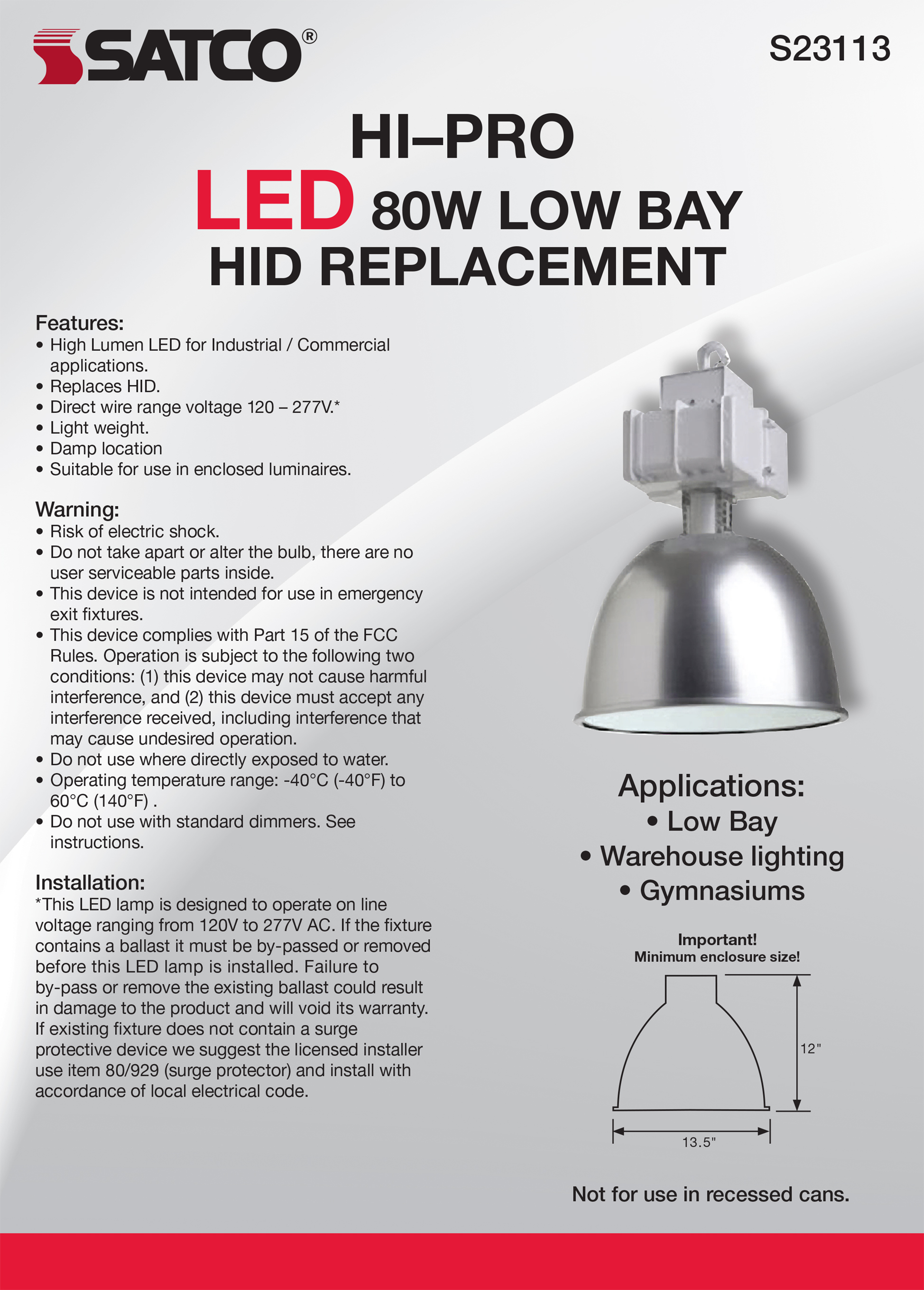 80W/LED/HID-HB/5K/120-277V - S23113