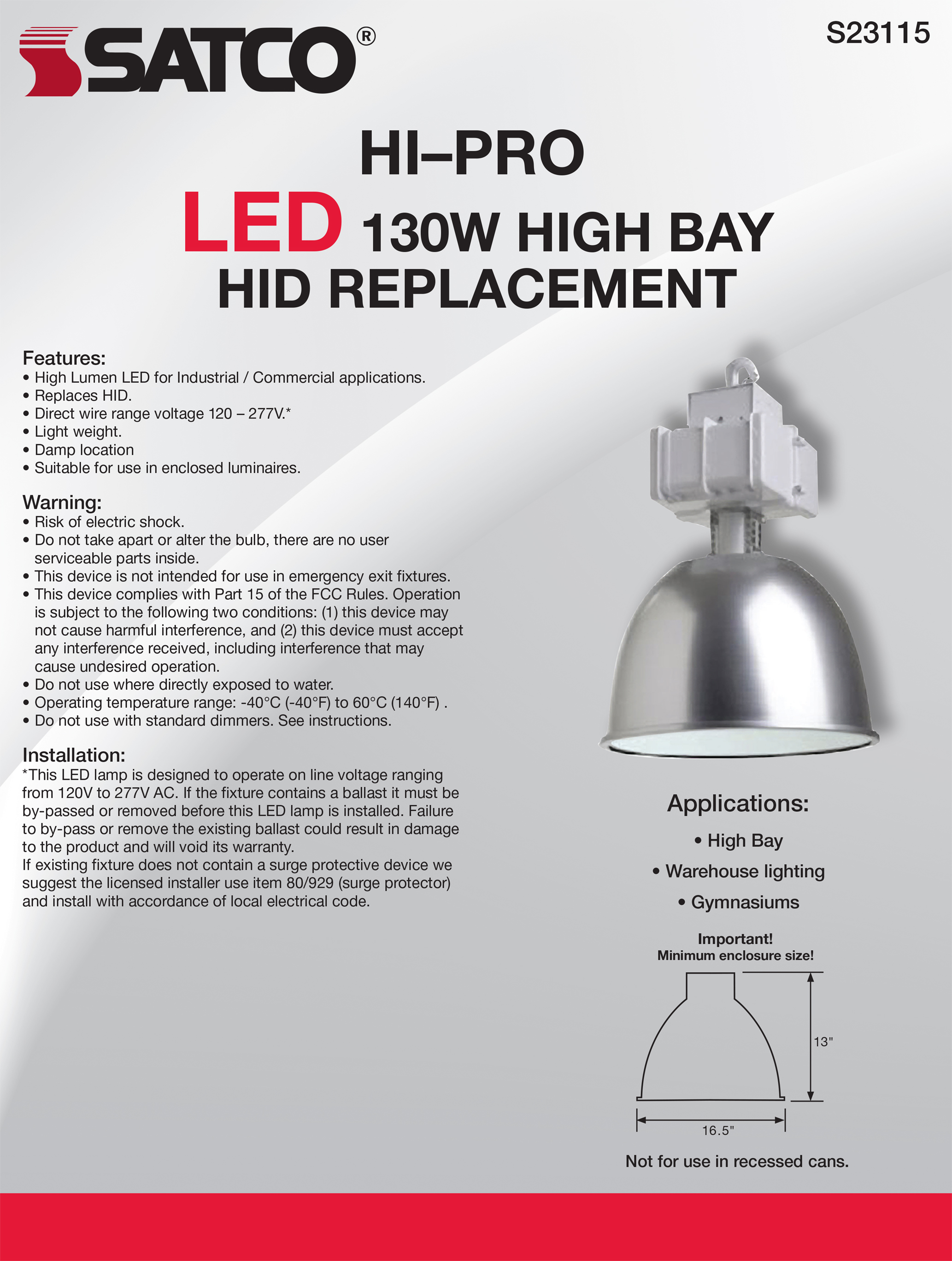 130W/LED/HID-HB/5K/120-277V - S23115